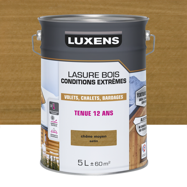 Lasure LUXENS Conditions extrêmes 12 ans chême moyen satiné 5 l