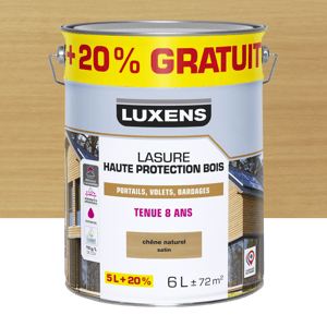 Lasure LUXENS Haute protection 8 ans chêne naturel satiné 5L+20% gratuit