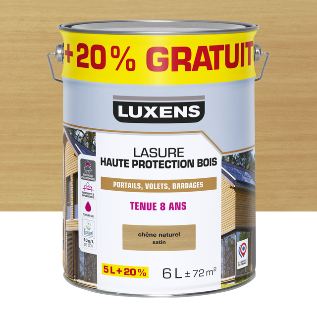 Lasure LUXENS Haute protection 8 ans chêne naturel satiné 5L+20% gratuit