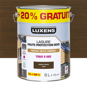 Lasure LUXENS Haute protection 8 ans chêne foncé satiné 5L+20% gratuit