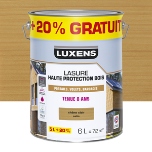 Lasure LUXENS Haute protection 8 ans chêne clair satiné 5L+20% gratuit