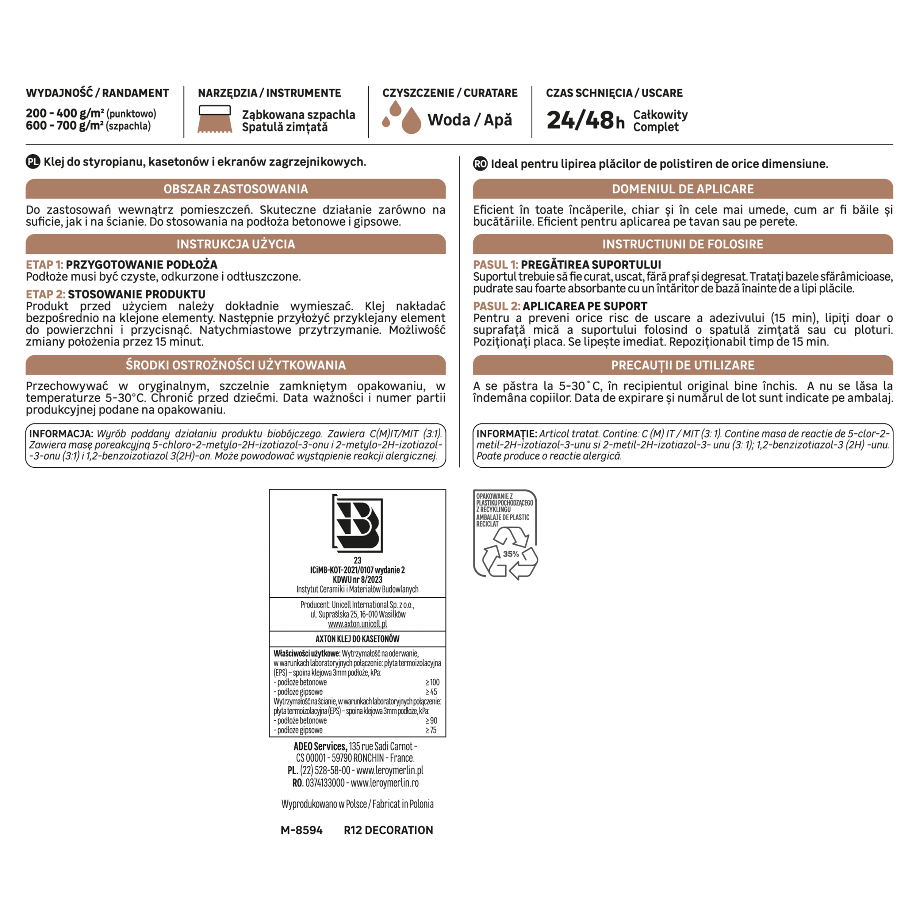 Klej do kasetonów 4 kg Axton - 3