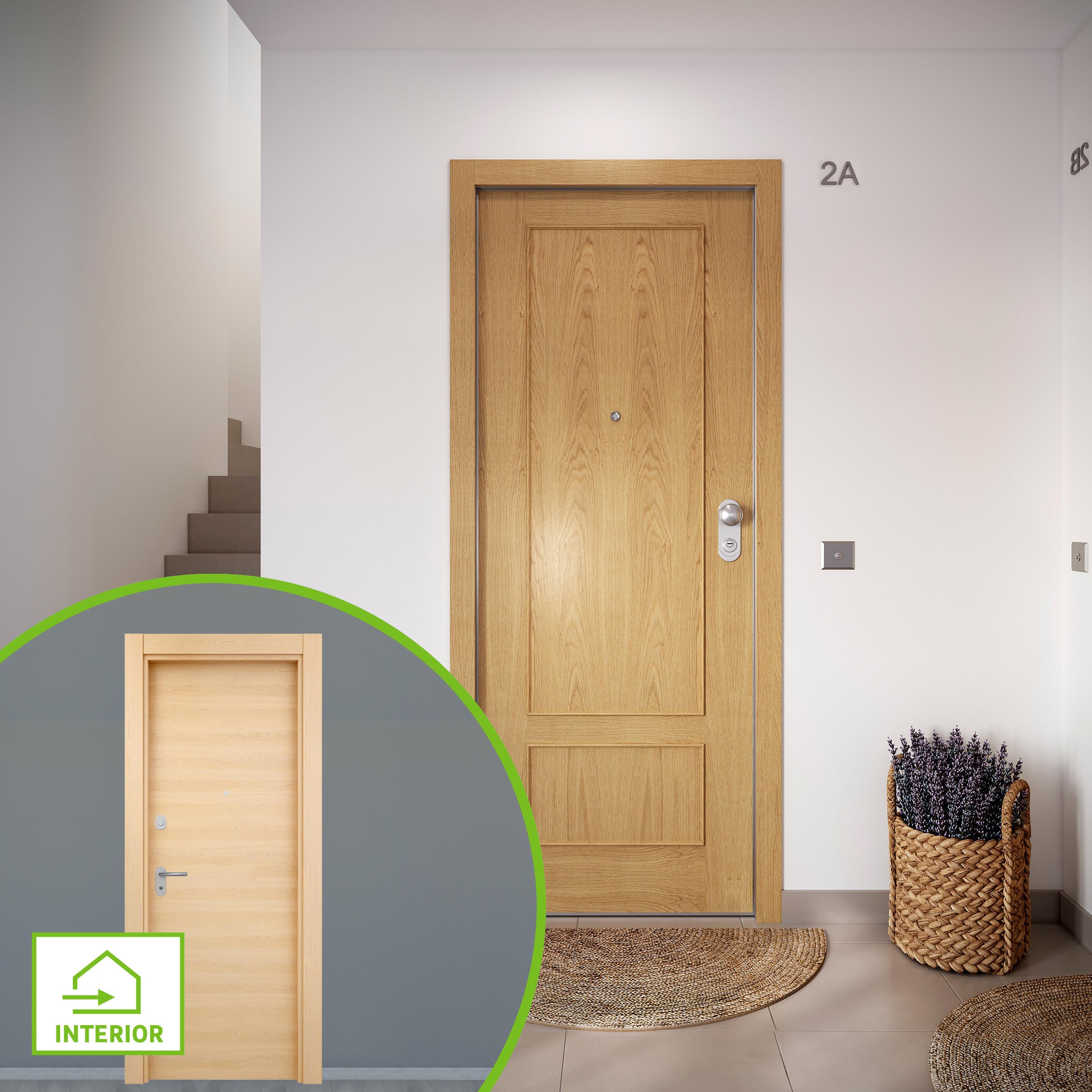 Puerta de entrada acorazada serie omega dos cuadros roble / interior oslo roble miel liso roble claro apertura izquierda 204x84cm