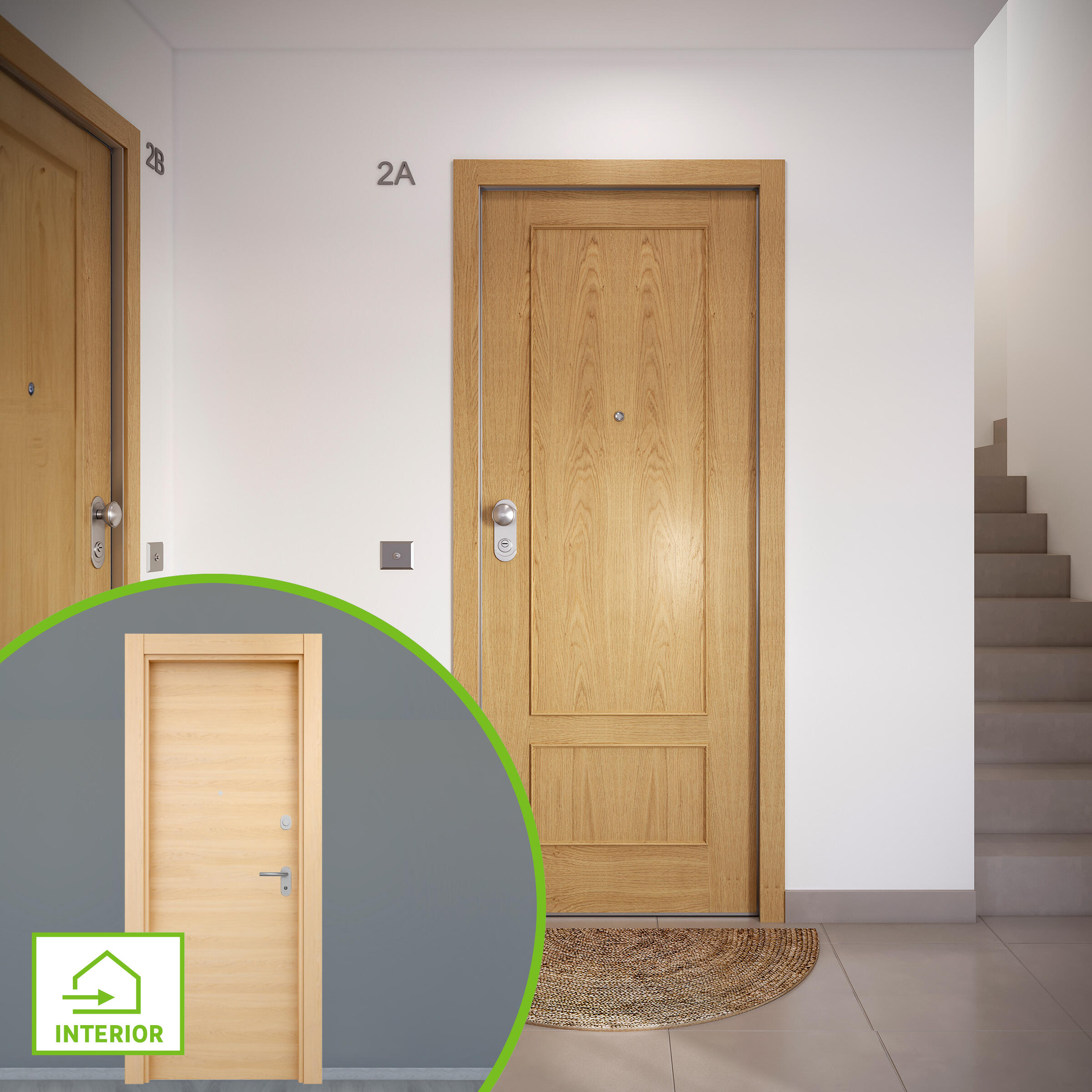 Puerta de entrada acorazada serie omega dos cuadros roble / interior oslo roble miel liso roble claro apertura derecha 204x84cm