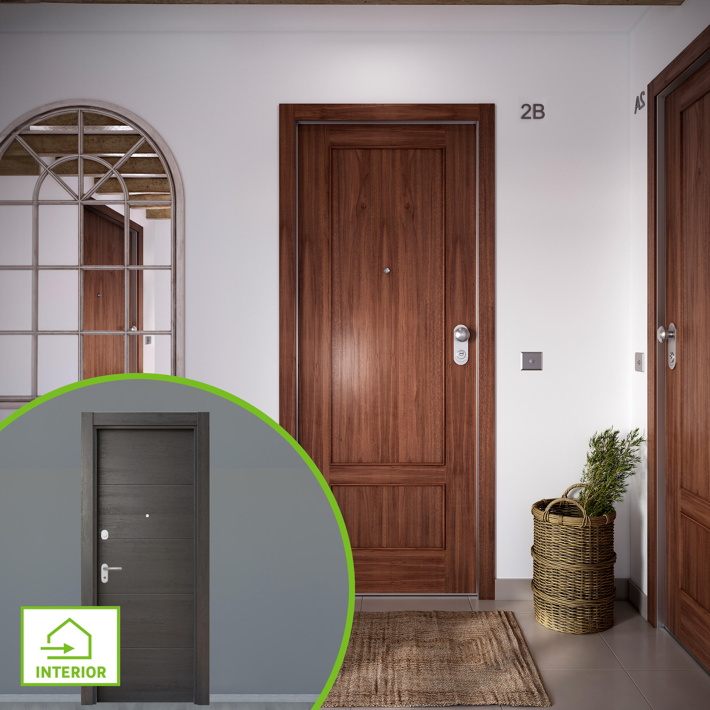 Puerta de entrada acorazada serie omega dos cuadros sapelly / interior berna azabache fresada wengué apertura izquierda 204x84cm