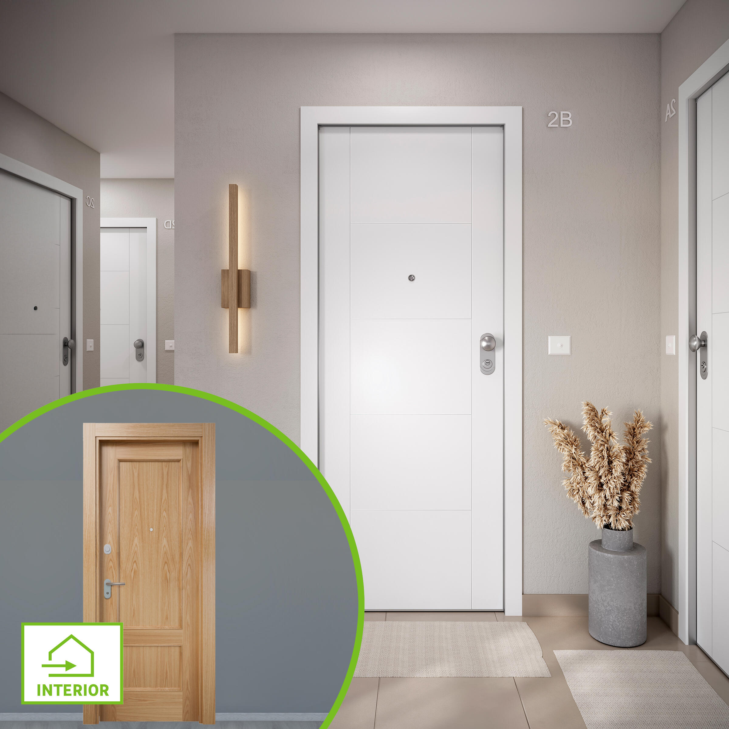 Puerta de entrada acorazada serie omega fresada blanco / interior atenas provenzal roble apertura izquierda 204x84cm