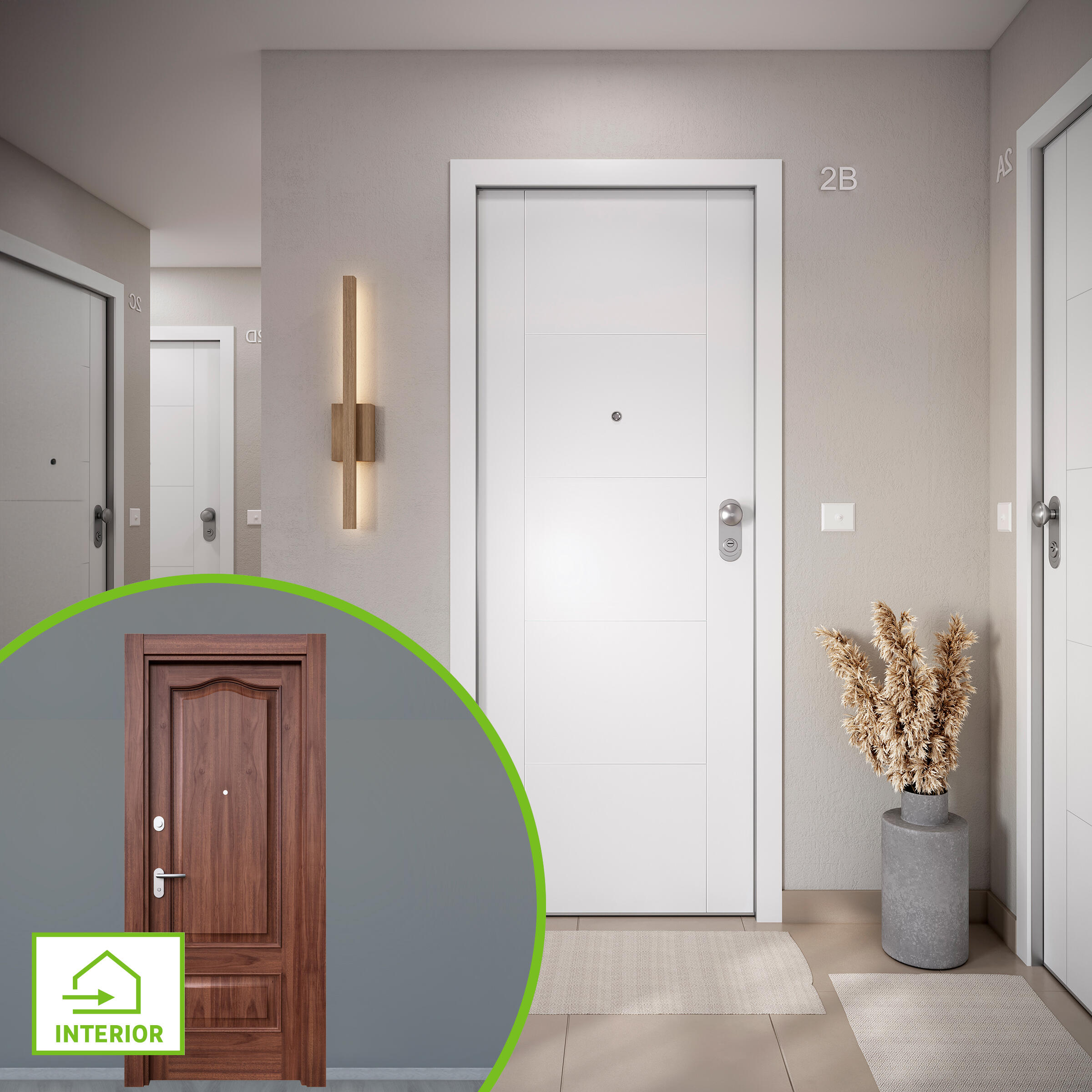 Puerta entrada acorazada omega noruega blanco/roma sapelly izda 204x84cm