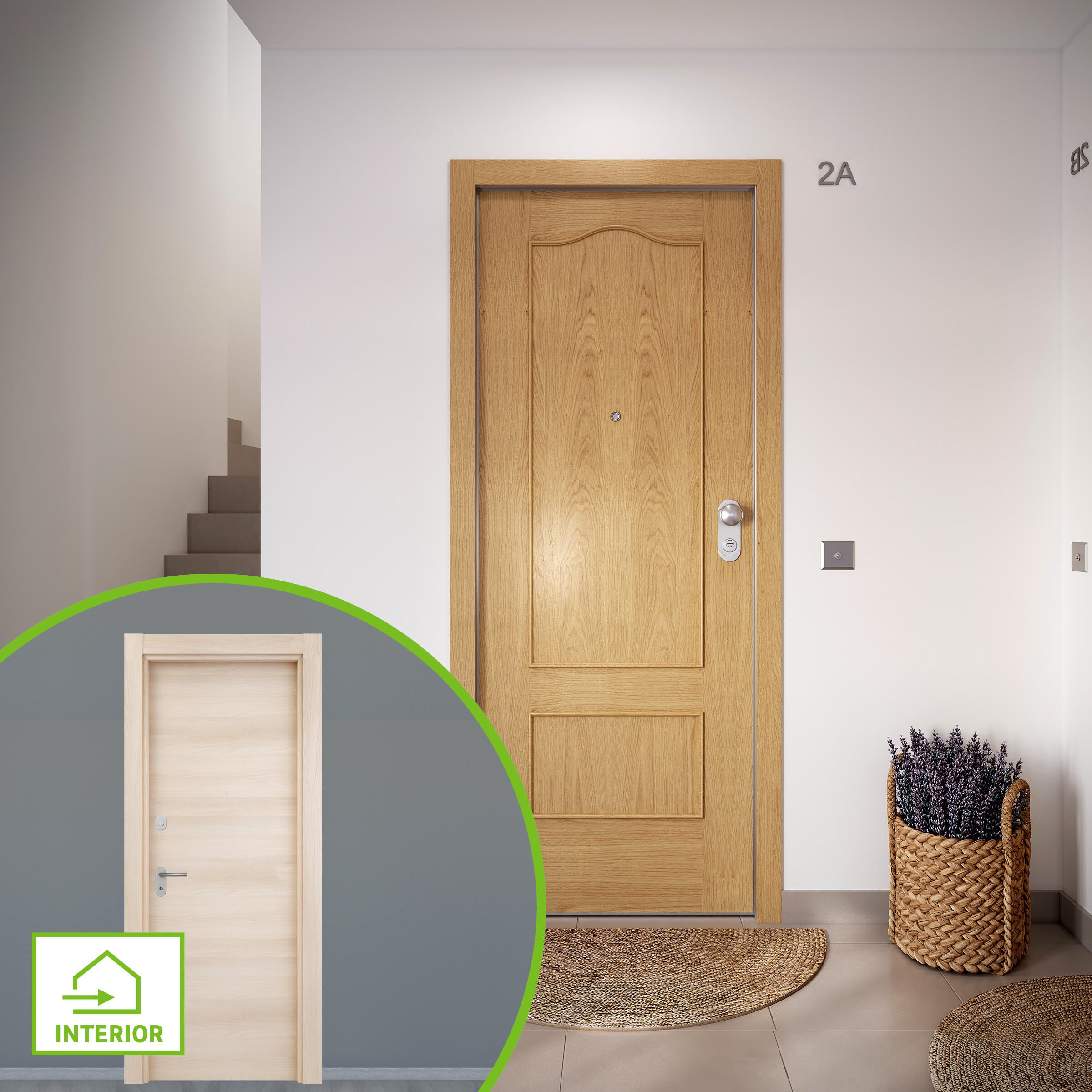 Puerta de entrada acorazada serie omega provenzal roble / interior oslo acacia liso acacia apertura izquierda 204x84cm