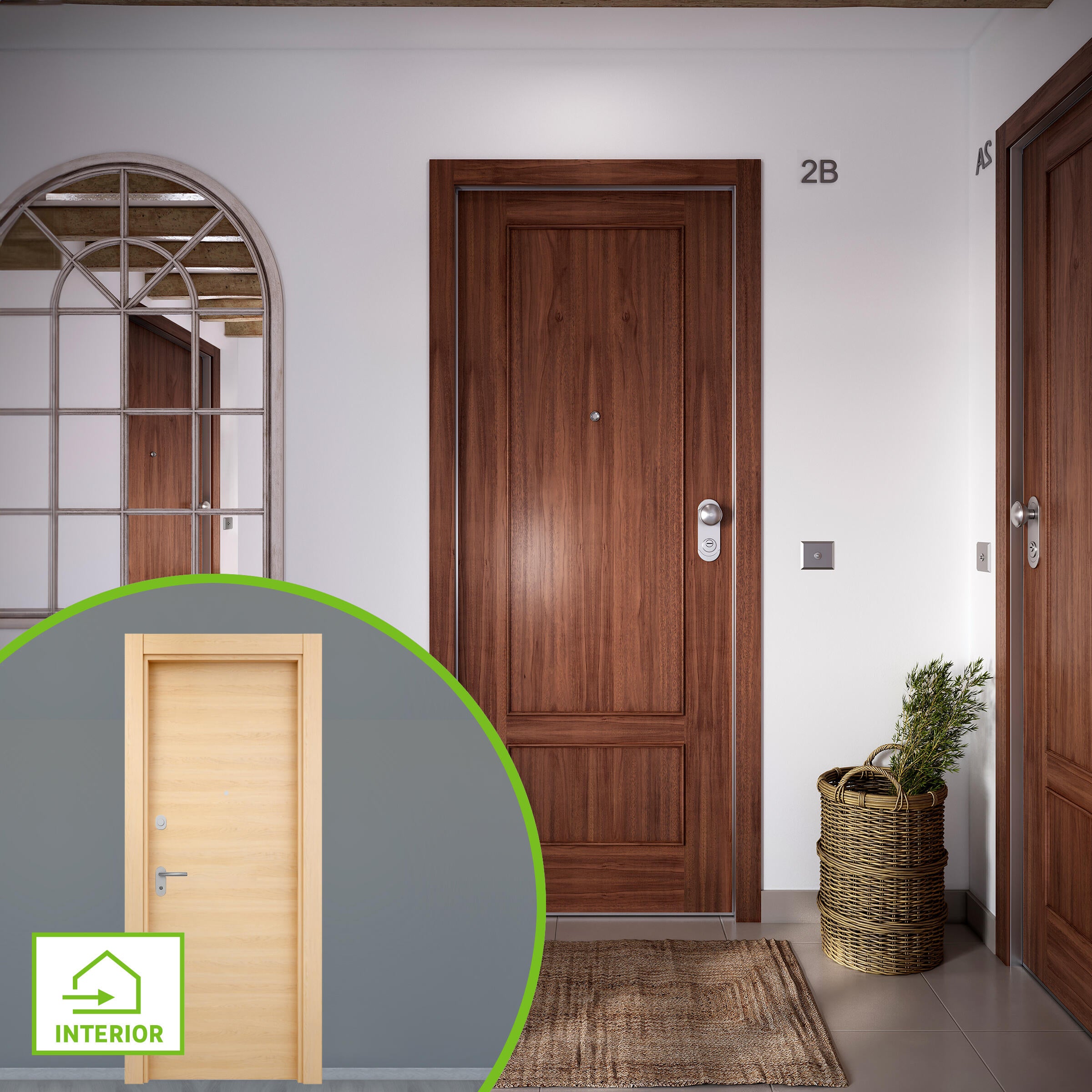 Puerta de entrada acorazada serie omega dos cuadros sapelly / interior oslo roble miel liso roble claro apertura izquierda 204x84cm