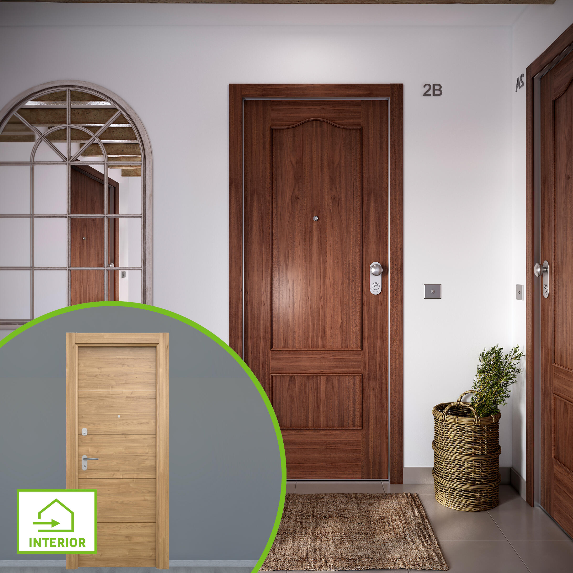 Puerta de entrada acorazada serie omega provenzal sapelly / interior berna slow fresada nogal apertura izquierda 204x84cm