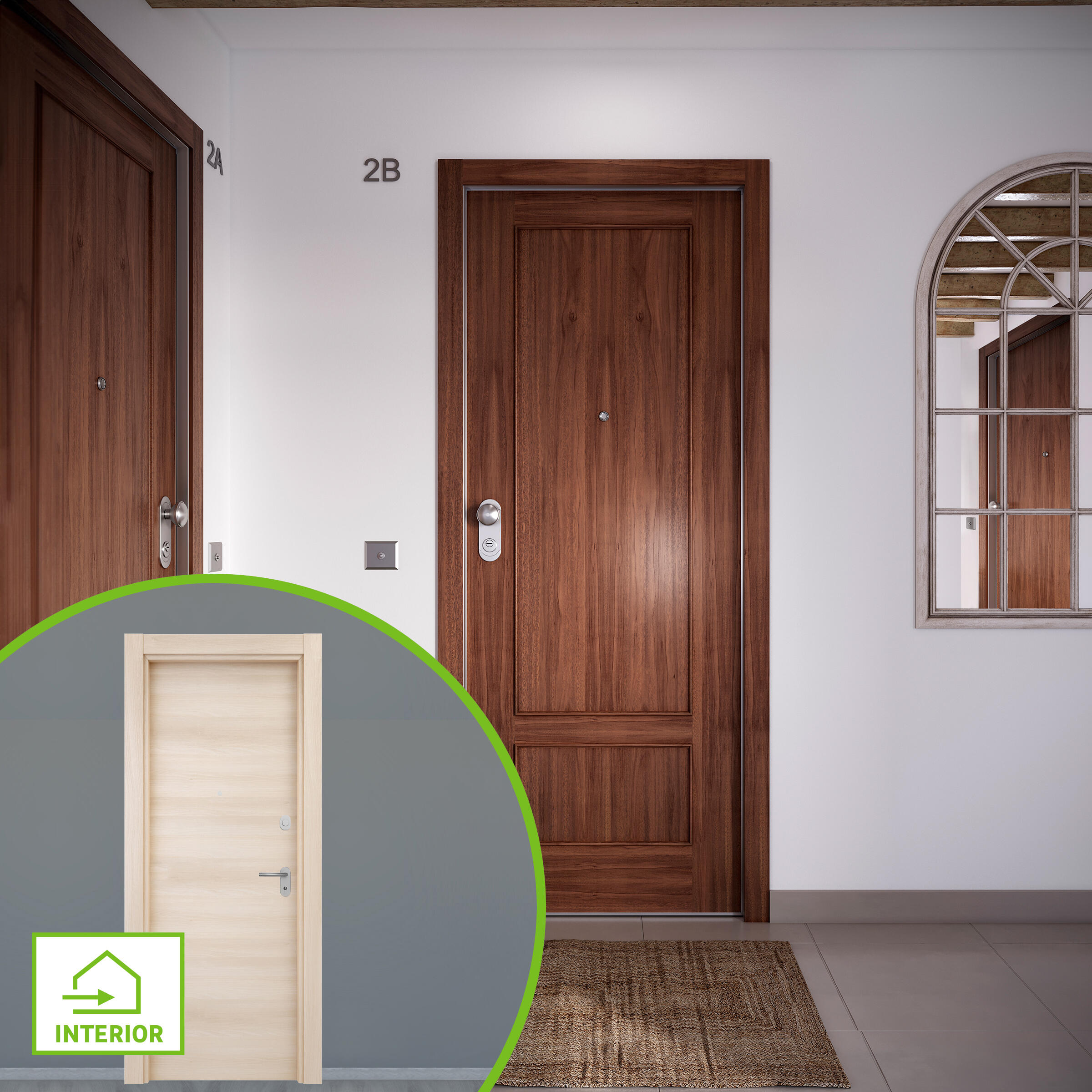 Puerta de entrada acorazada serie omega dos cuadros sapelly / interior oslo acacia liso acacia apertura derecha 204x84cm