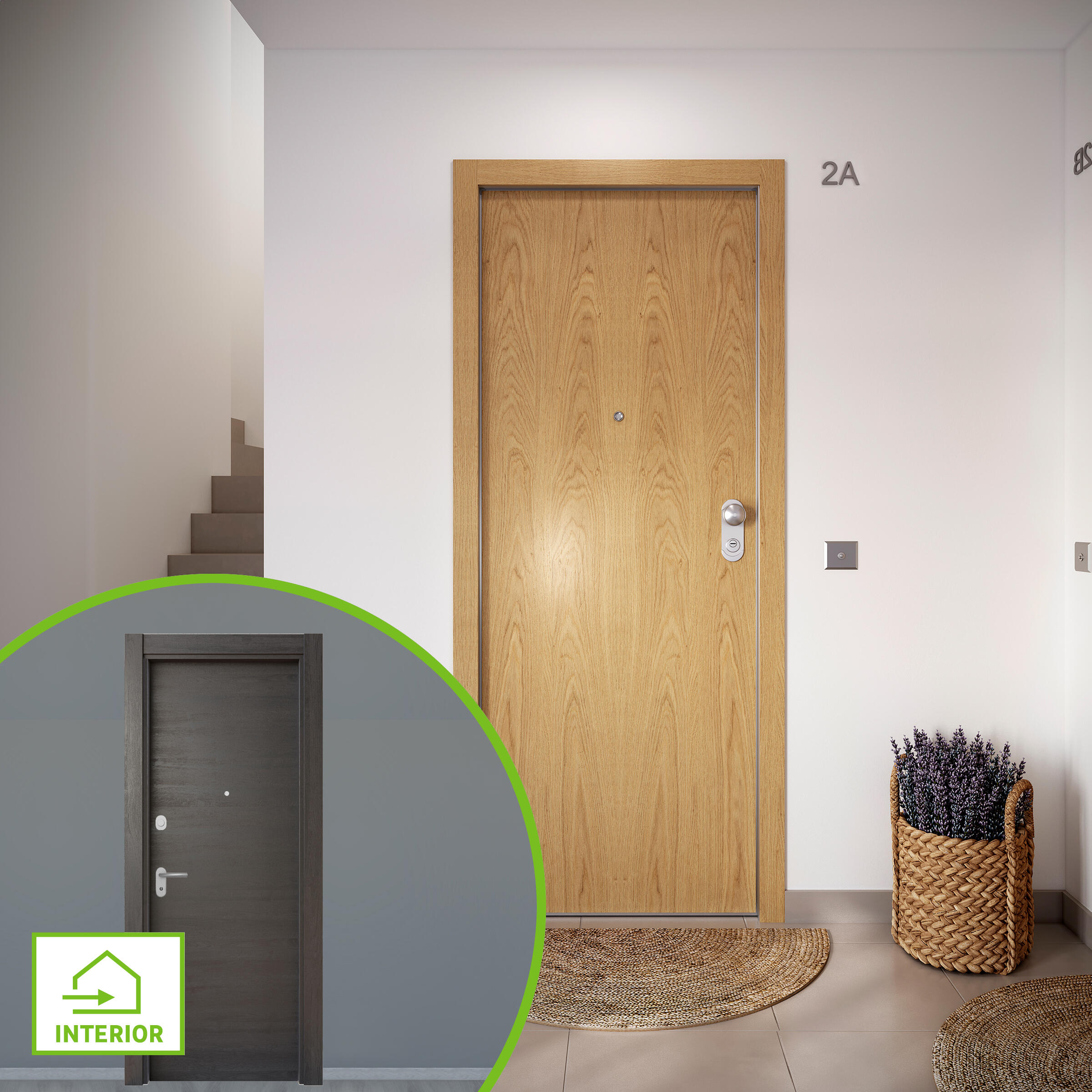 Puerta de entrada acorazada serie omega liso roble / interior oslo azabache liso wengué apertura izquierda 204x84cm