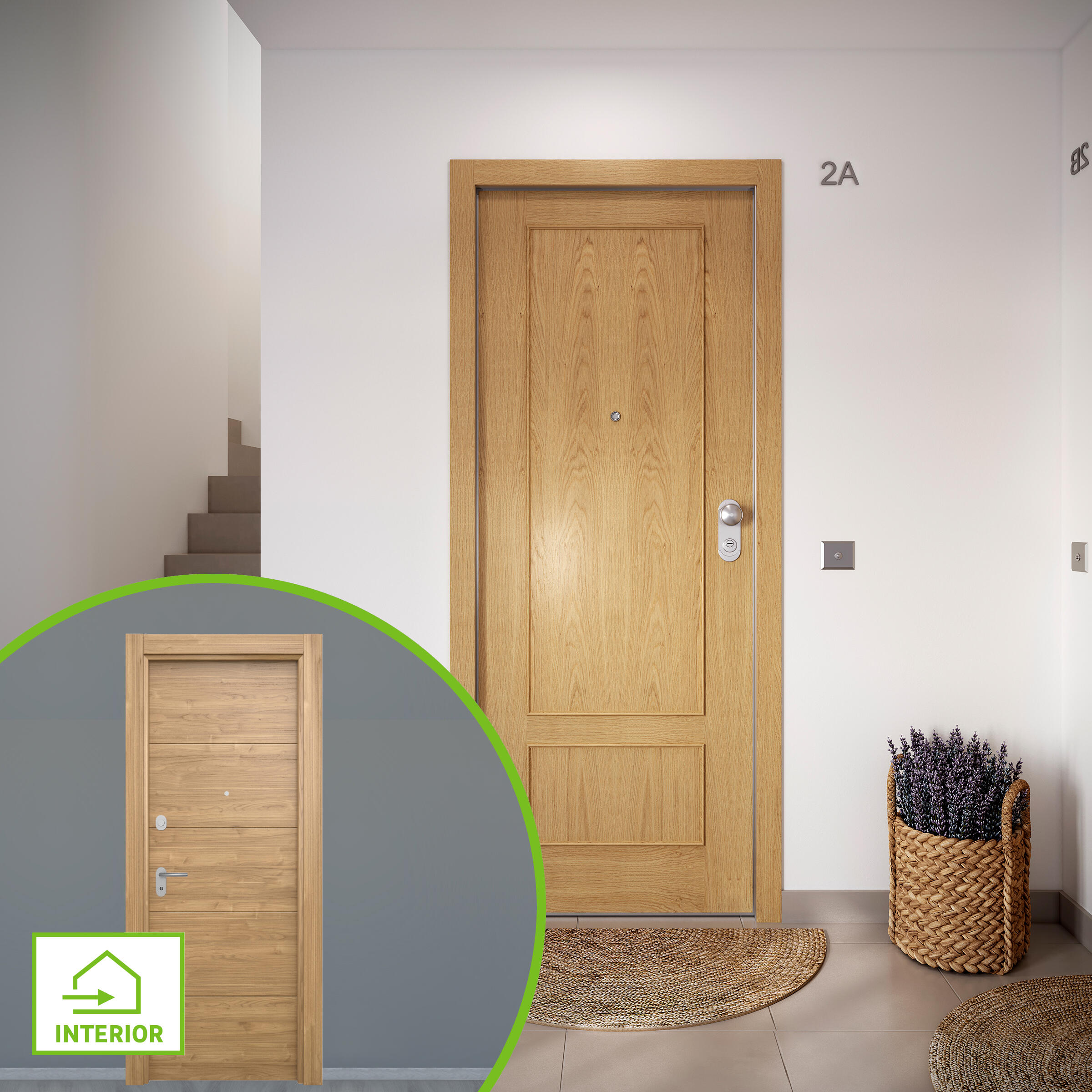 Puerta de entrada acorazada serie omega dos cuadros roble / interior berna slow fresada nogal apertura izquierda 204x84cm