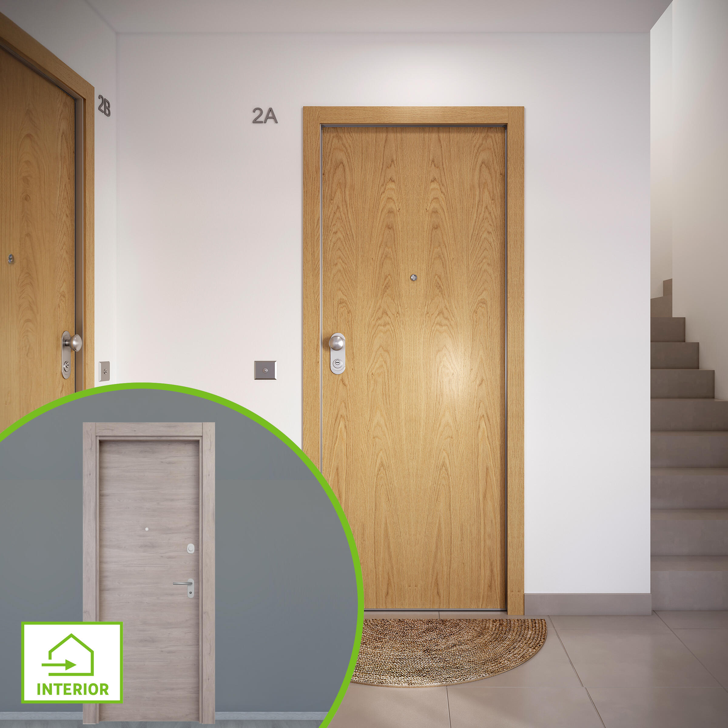 Puerta de entrada acorazada serie omega liso roble / interior oslo liso roble gris apertura derecha 204x84cm