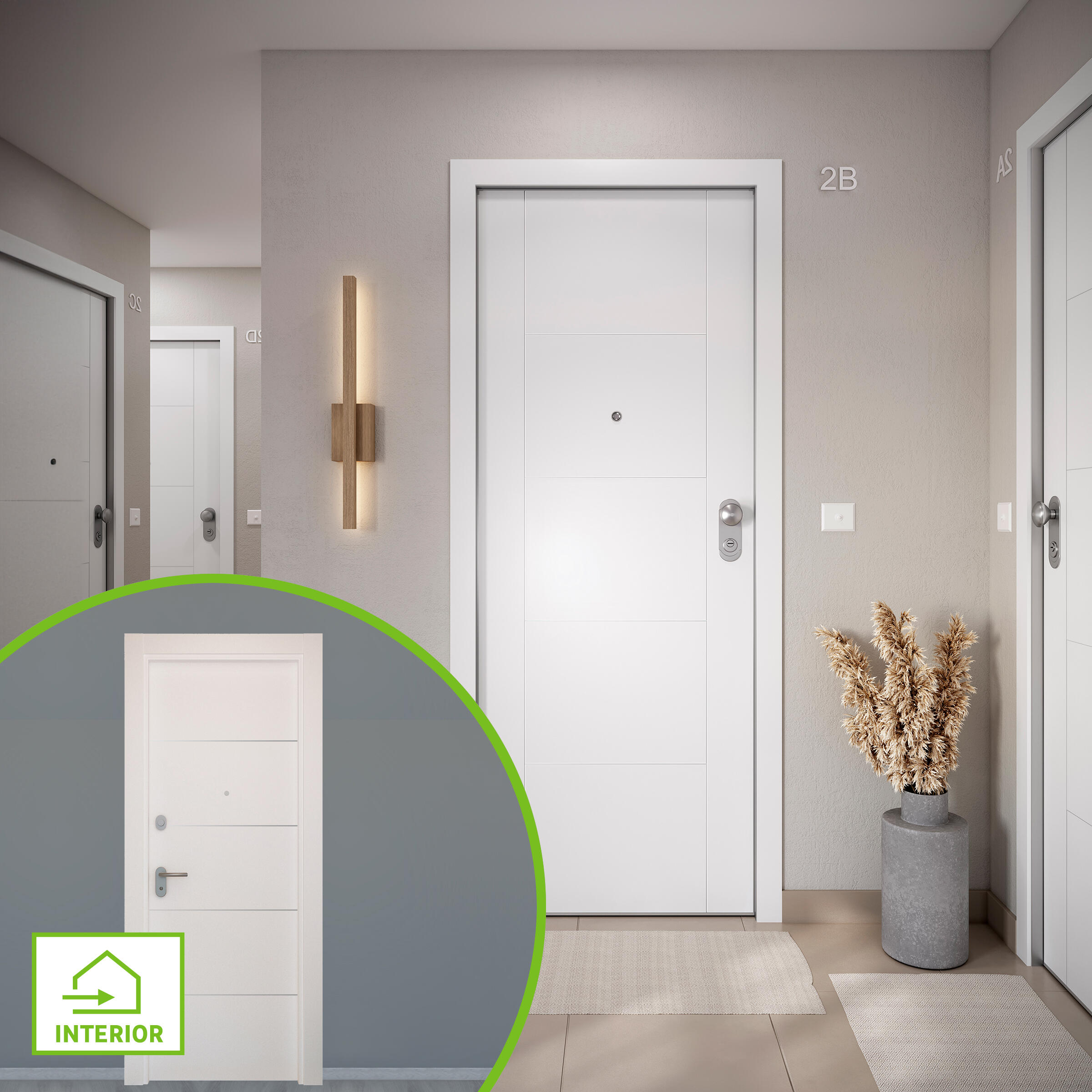 Puerta de entrada acorazada serie omega fresada blanco / interior lucerna fresada blanco apertura izquierda 204x84cm