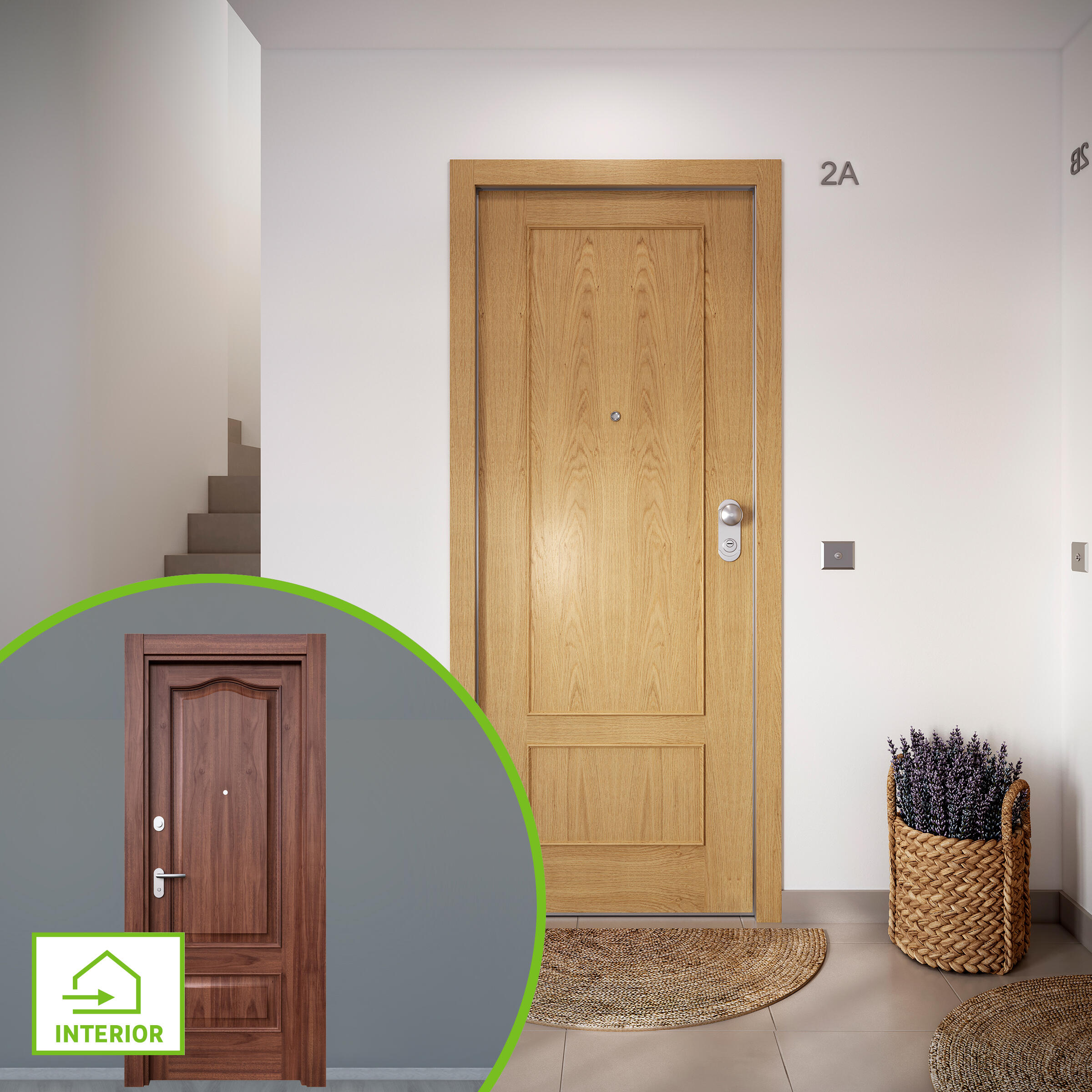 Puerta de entrada acorazada serie omega dos cuadros roble / interior roma provenzal sapelly apertura izquierda 204x84cm