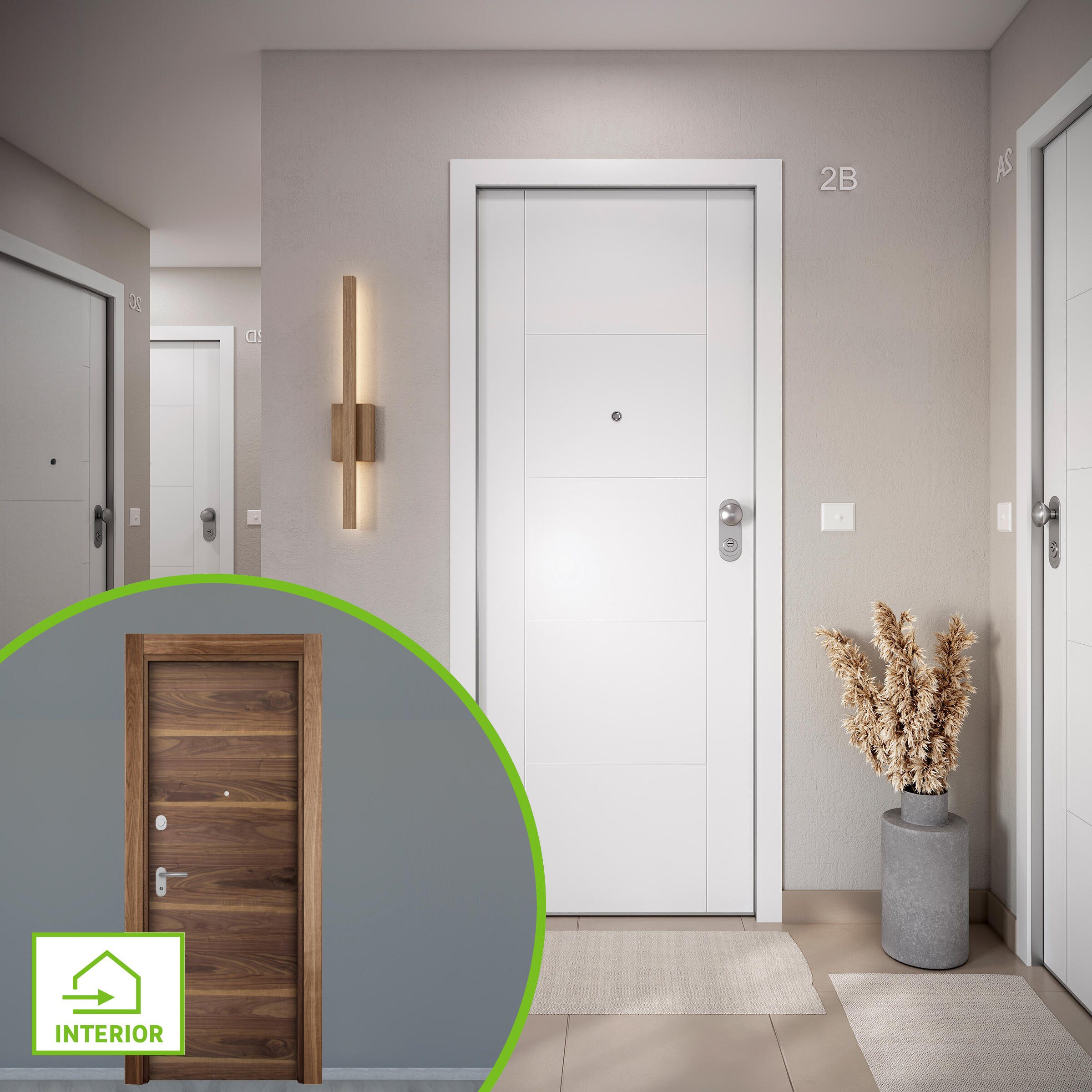 Puerta entrada acorazada omega noruega blanco/oboe izquierda 204x84cm