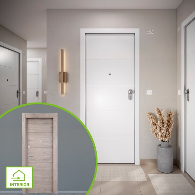 Puerta entrada acorazada Omega Lucerna blanco/Berna gris izda 204x84cm