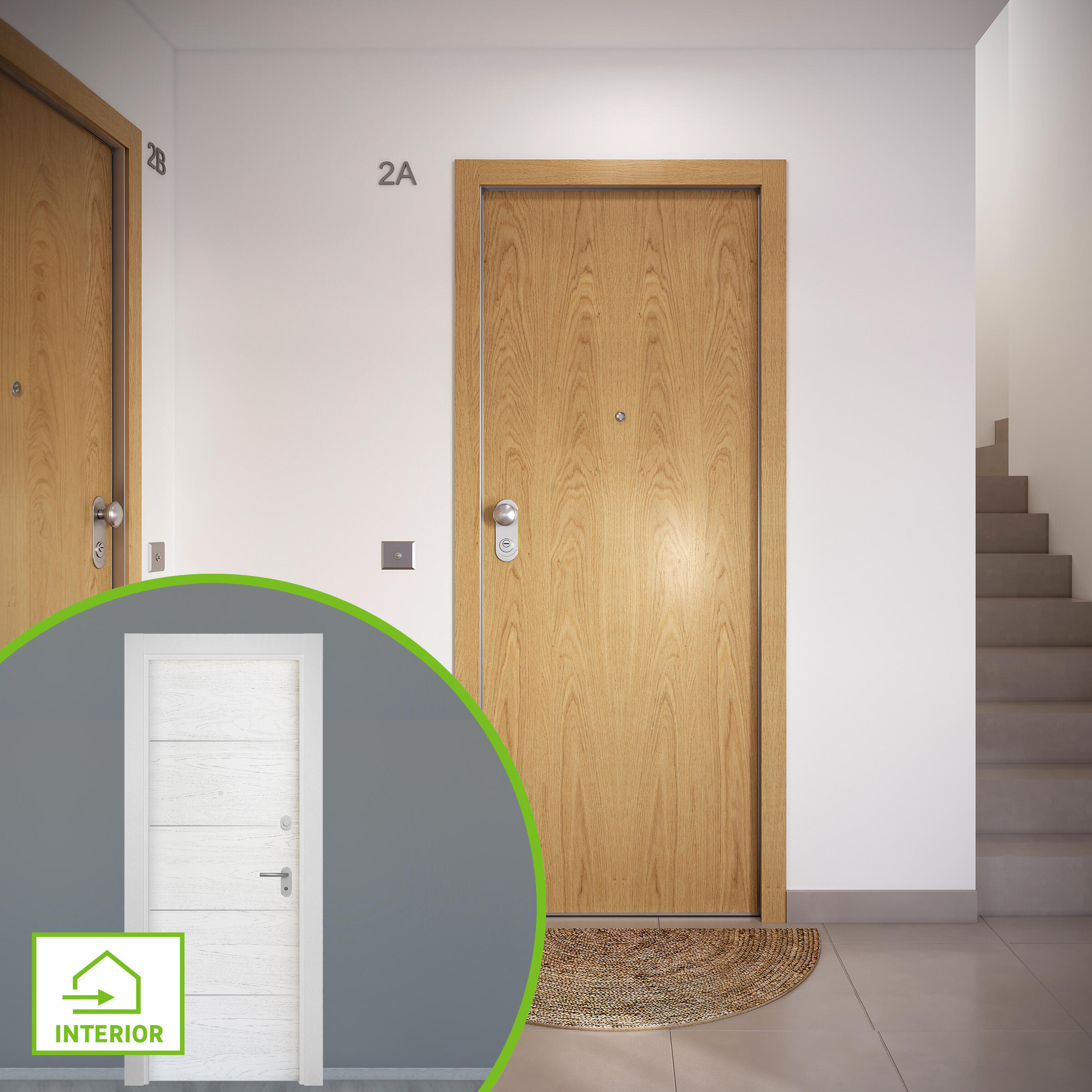 Puerta de entrada acorazada serie omega liso roble / interior lucerna fresada blanco apertura derecha 204x84cm