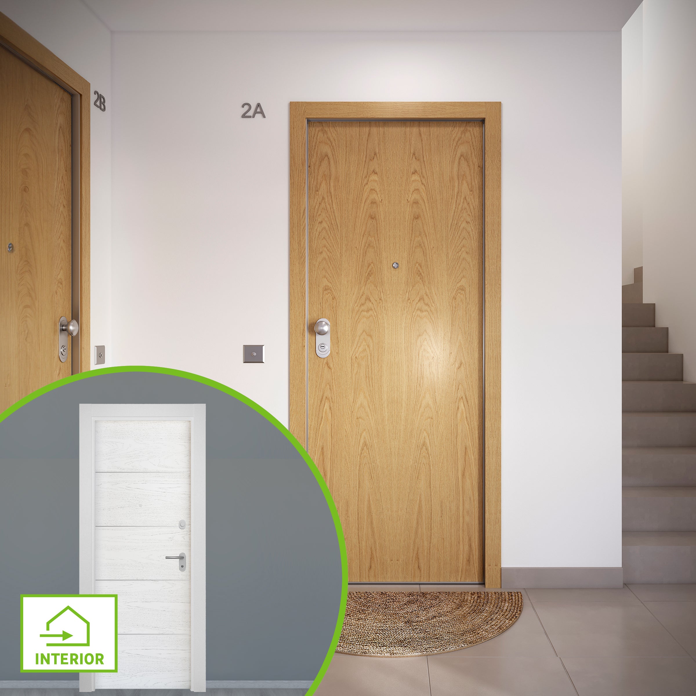 Puerta acorazada omega derecha lisa roble/lucerna blanco veta de 204x84 cm