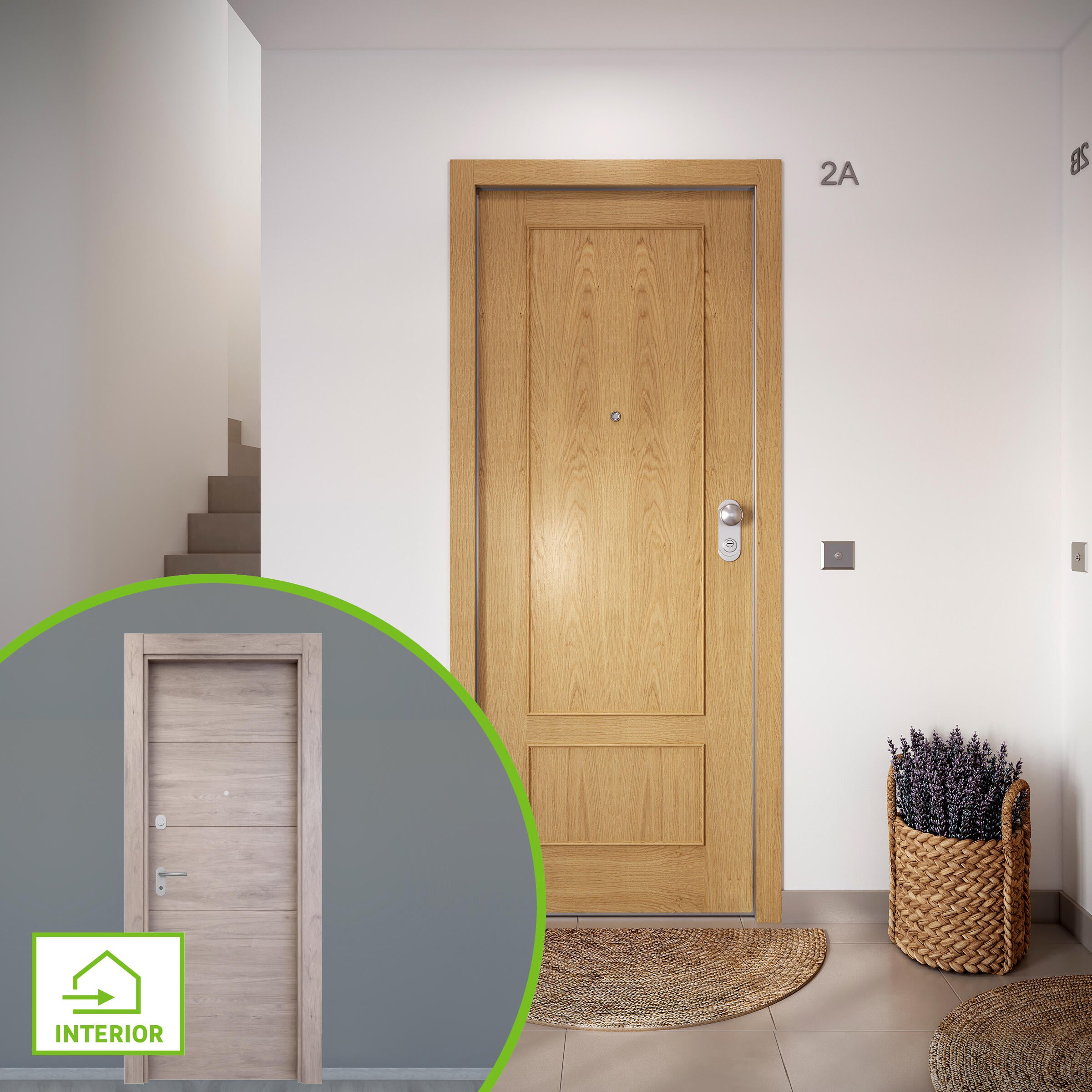 Puerta de entrada acorazada serie omega dos cuadros roble / interior berna fresada roble gris apertura izquierda 204x84cm