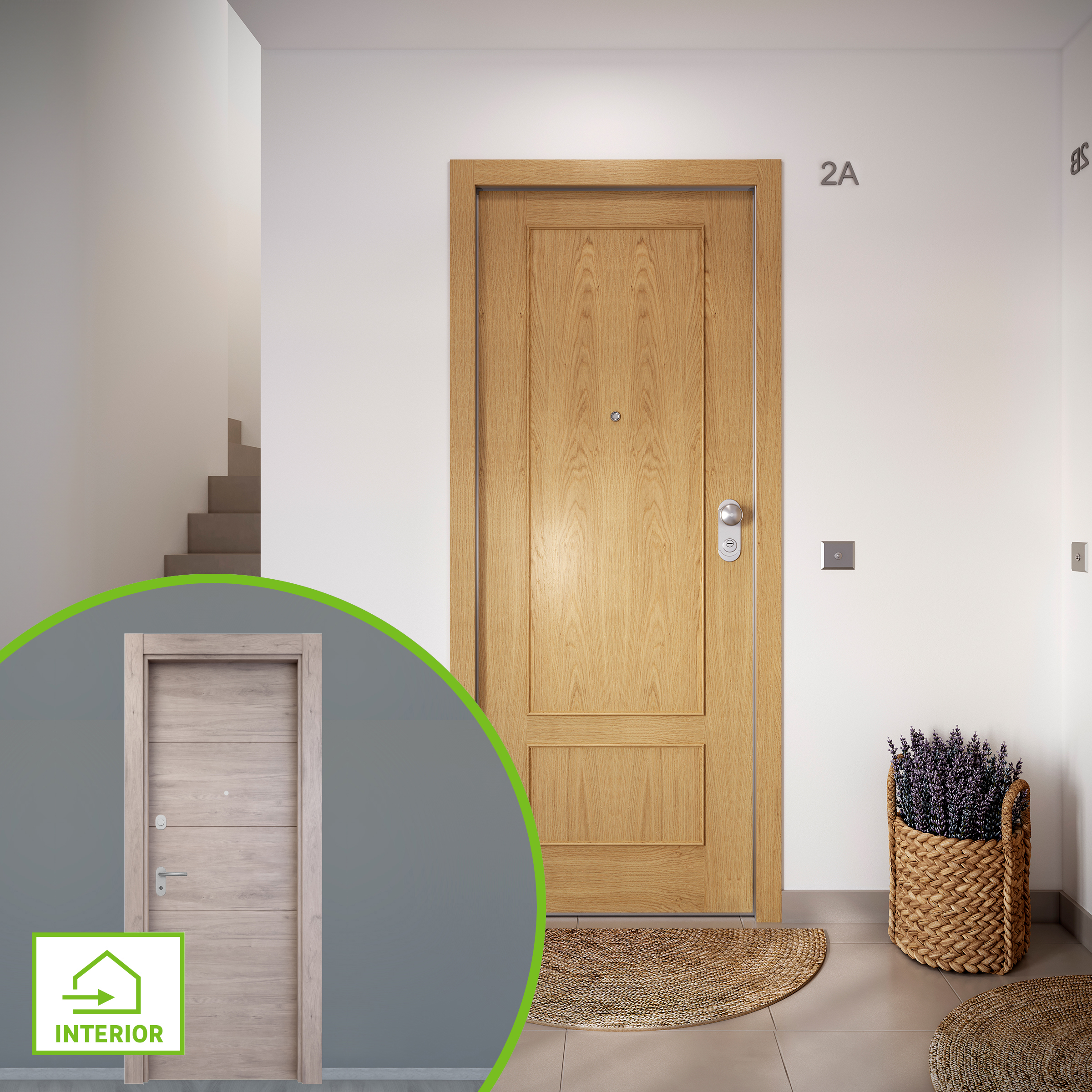 Puerta acorazada omega izquierda 2 cuadros roble/berna gris de 204x84 cm