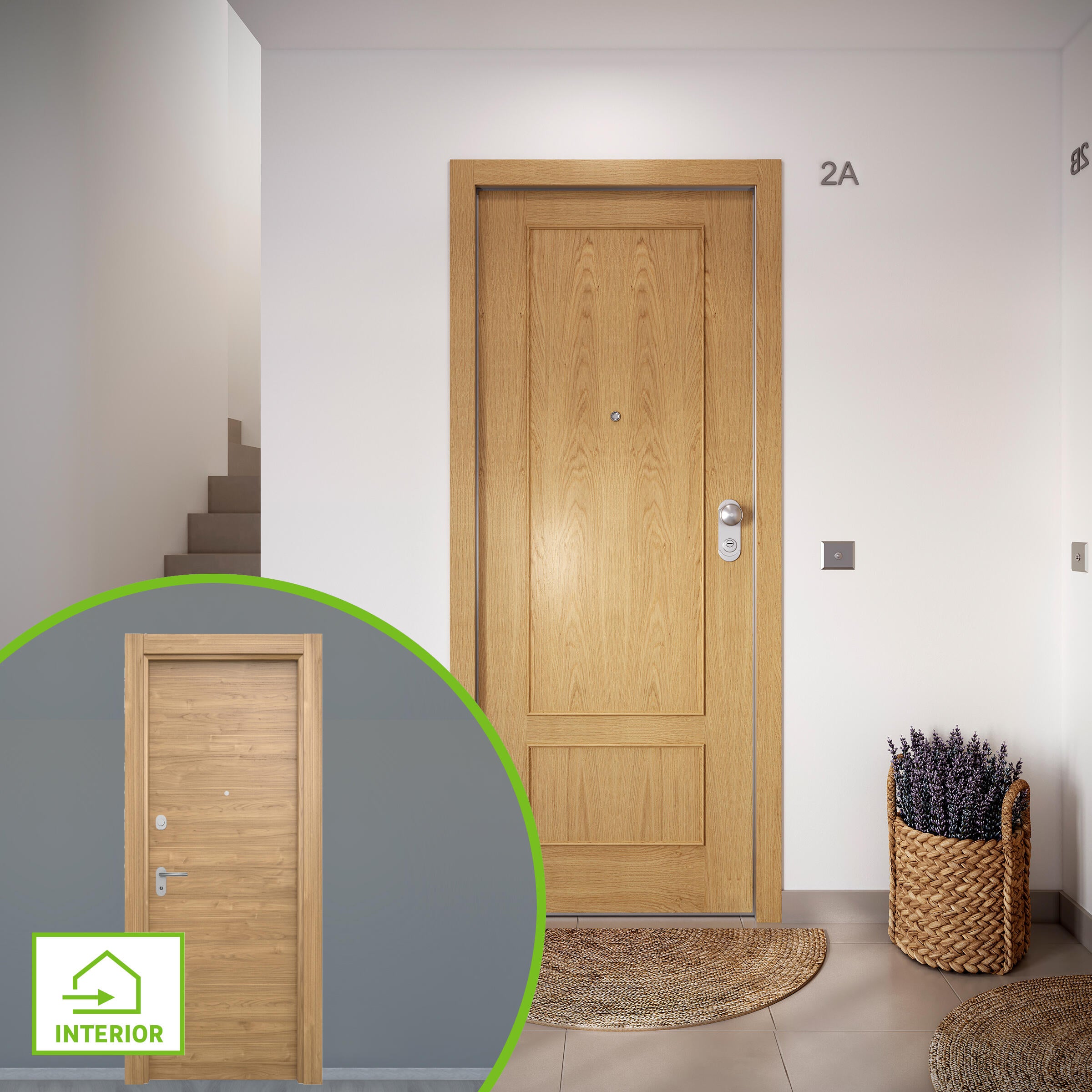 Puerta de entrada acorazada serie omega dos cuadros roble / interior oslo slow liso nogal apertura izquierda 204x84cm