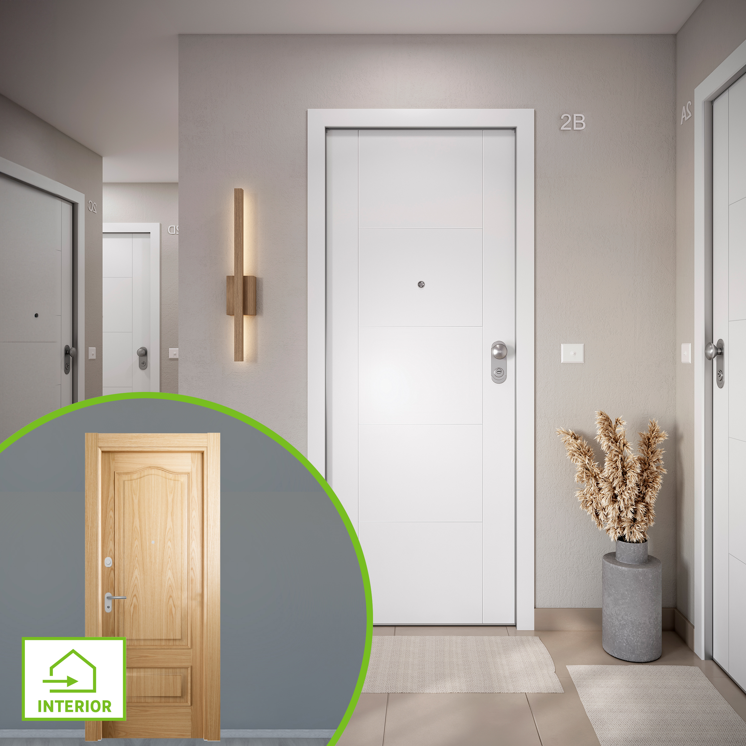 Puerta entrada acorazada omega noruega blanco/roma roble izda 204x84cm