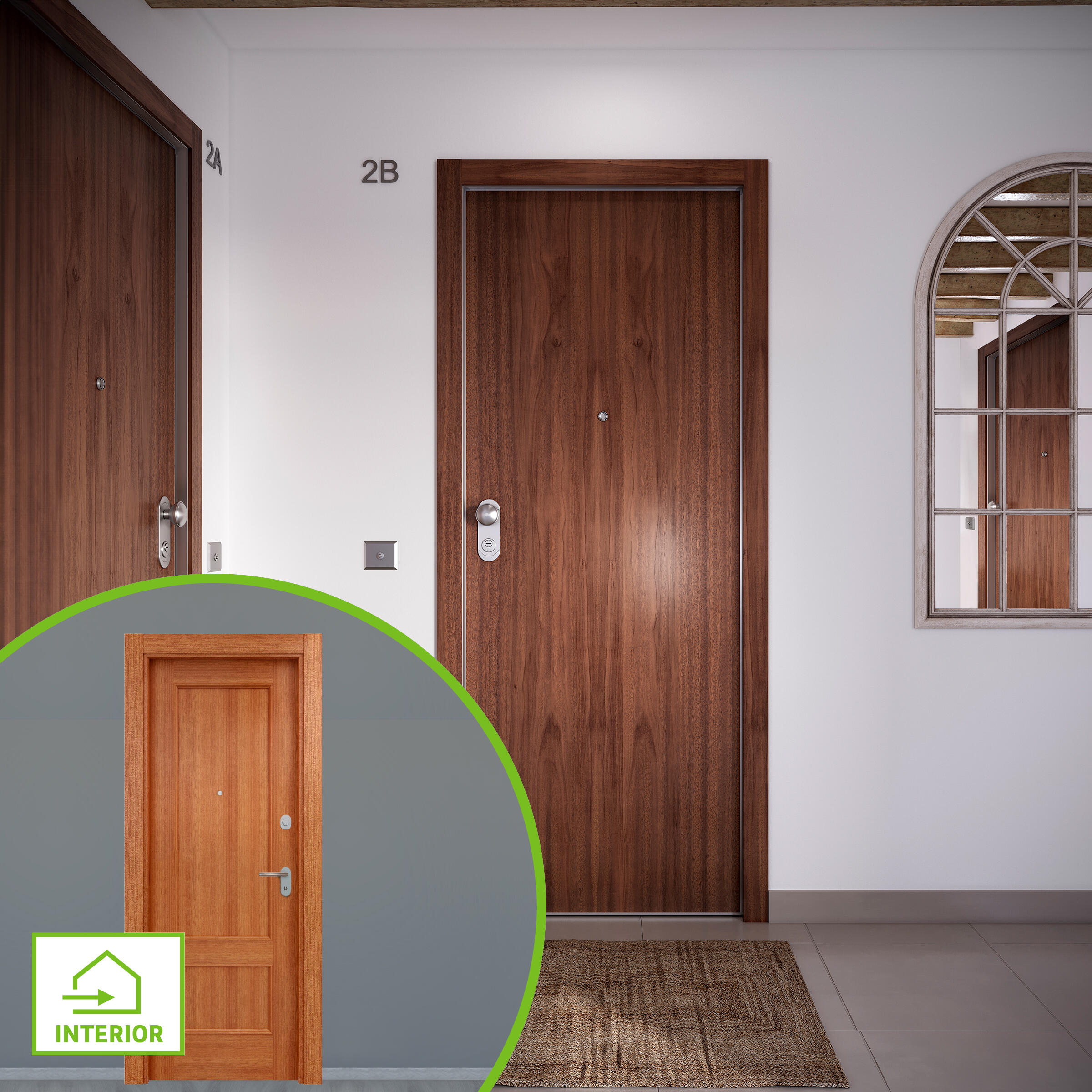 Puerta de entrada acorazada serie omega liso sapelly / interior atenas provenzal sapelly apertura derecha 204x84cm