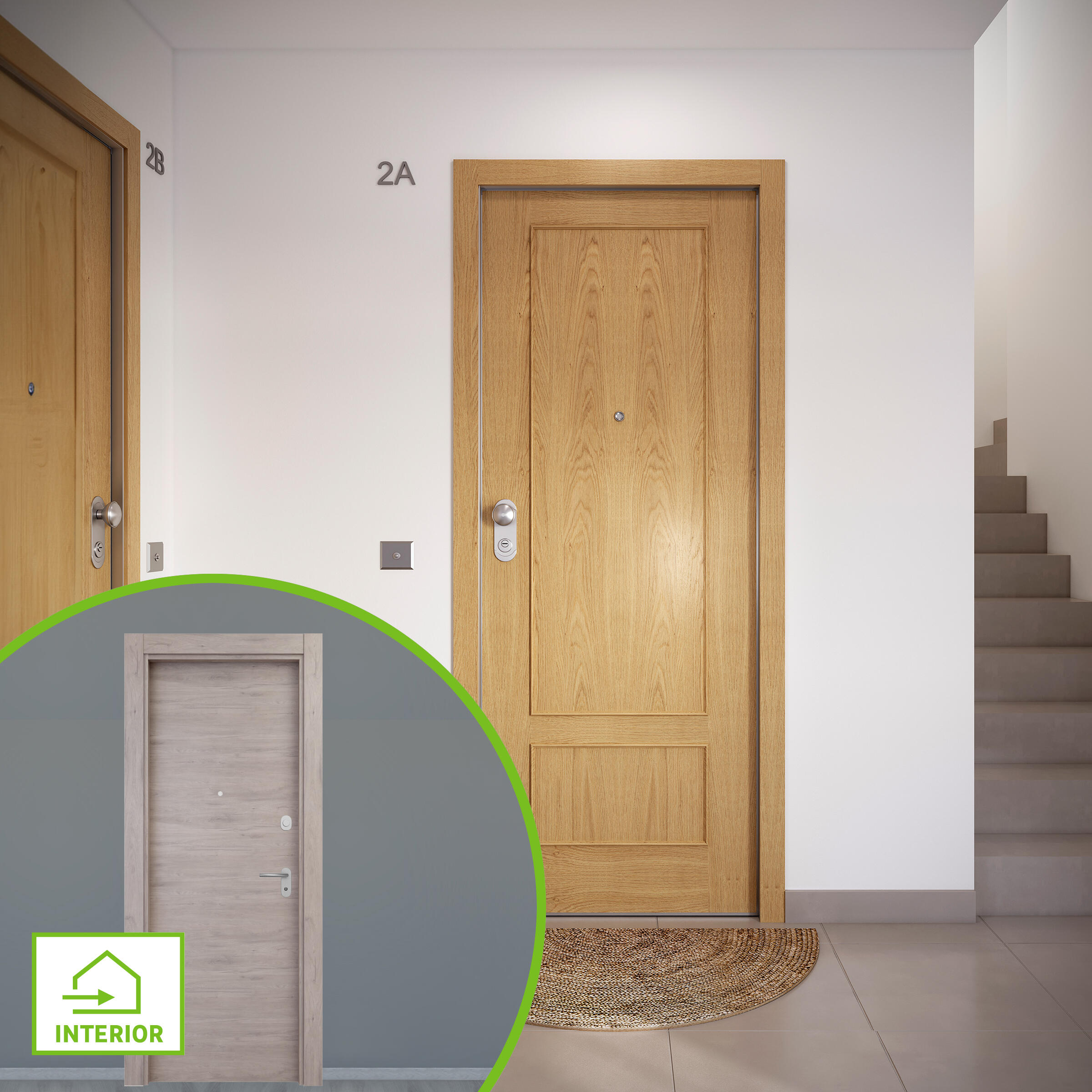Puerta de entrada acorazada serie omega dos cuadros roble / interior oslo liso roble gris apertura derecha 204x84cm