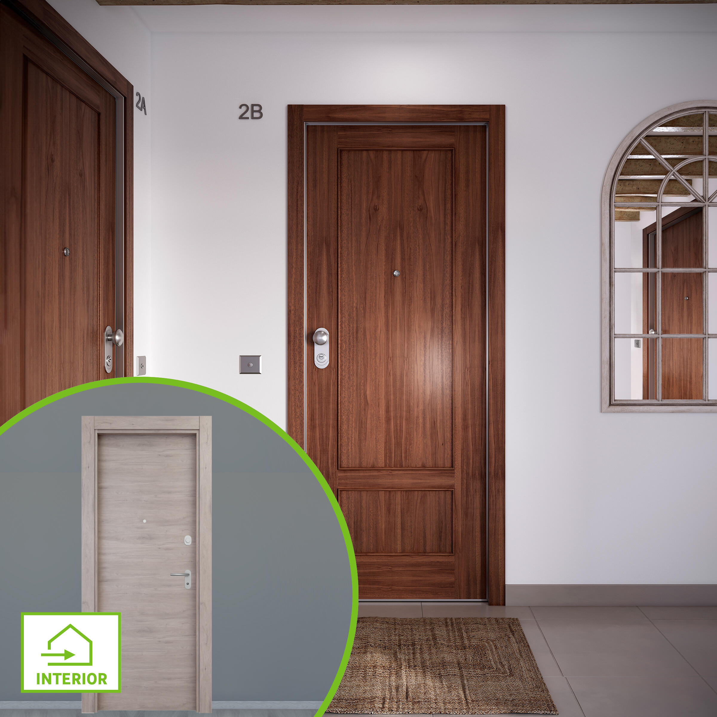 Puerta acorazada omega derecha 2 cuadros sapelly/oslo gris de 204x84 cm