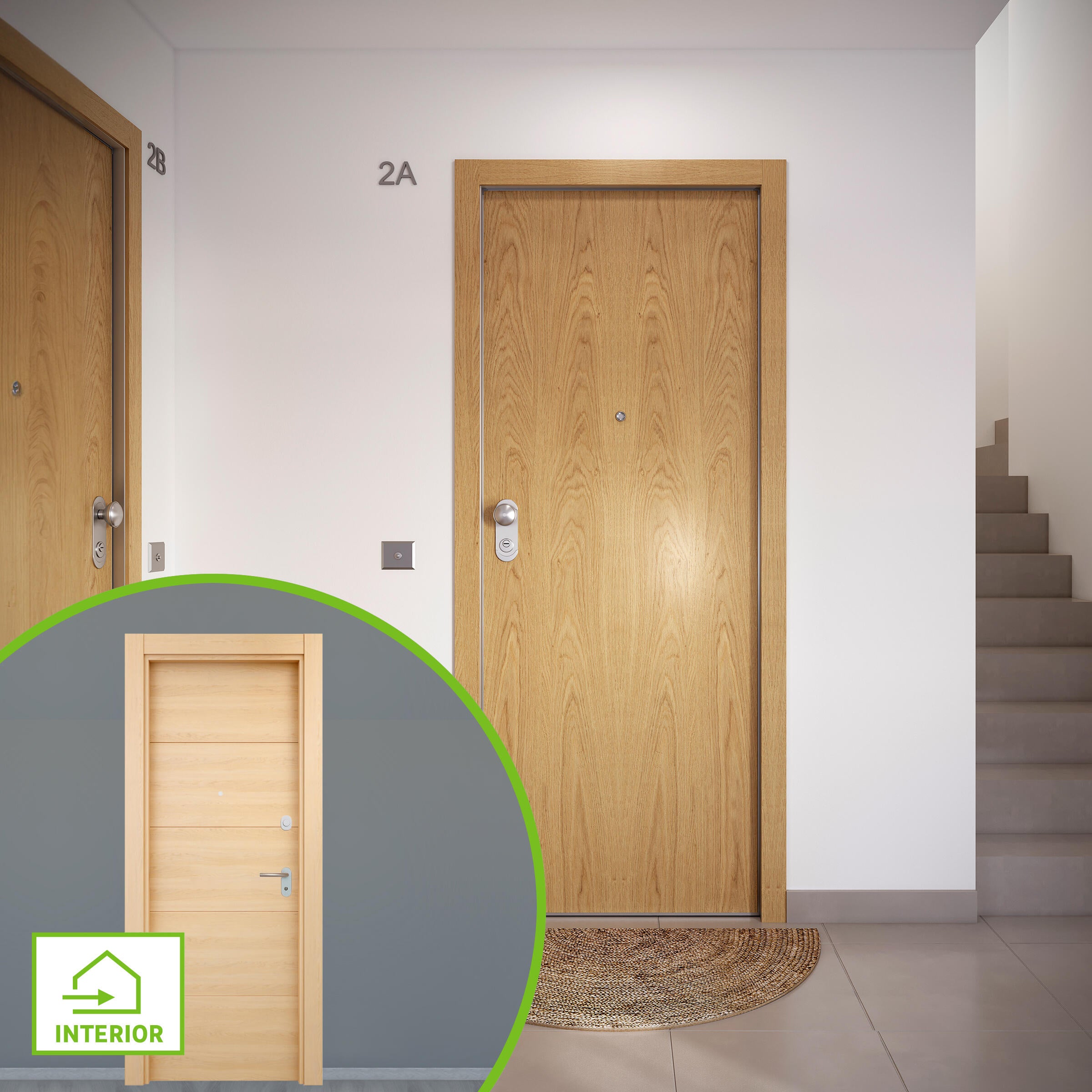 Puerta de entrada acorazada serie omega liso roble / interior berna roble miel fresada roble claro apertura derecha 204x84cm