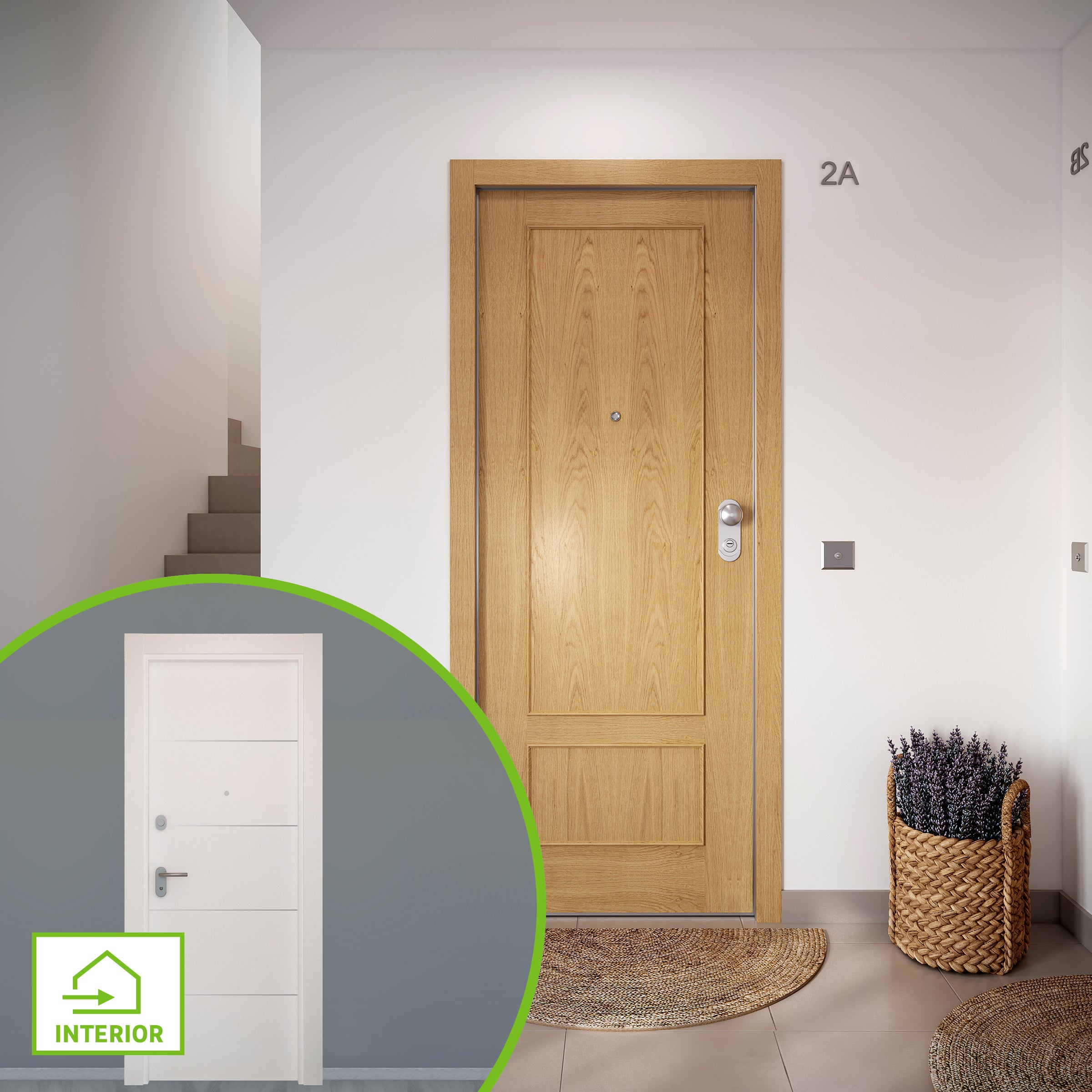 Puerta entrada acorazada omega 2 cuadros roble/lucerna blanco izda 204x84cm