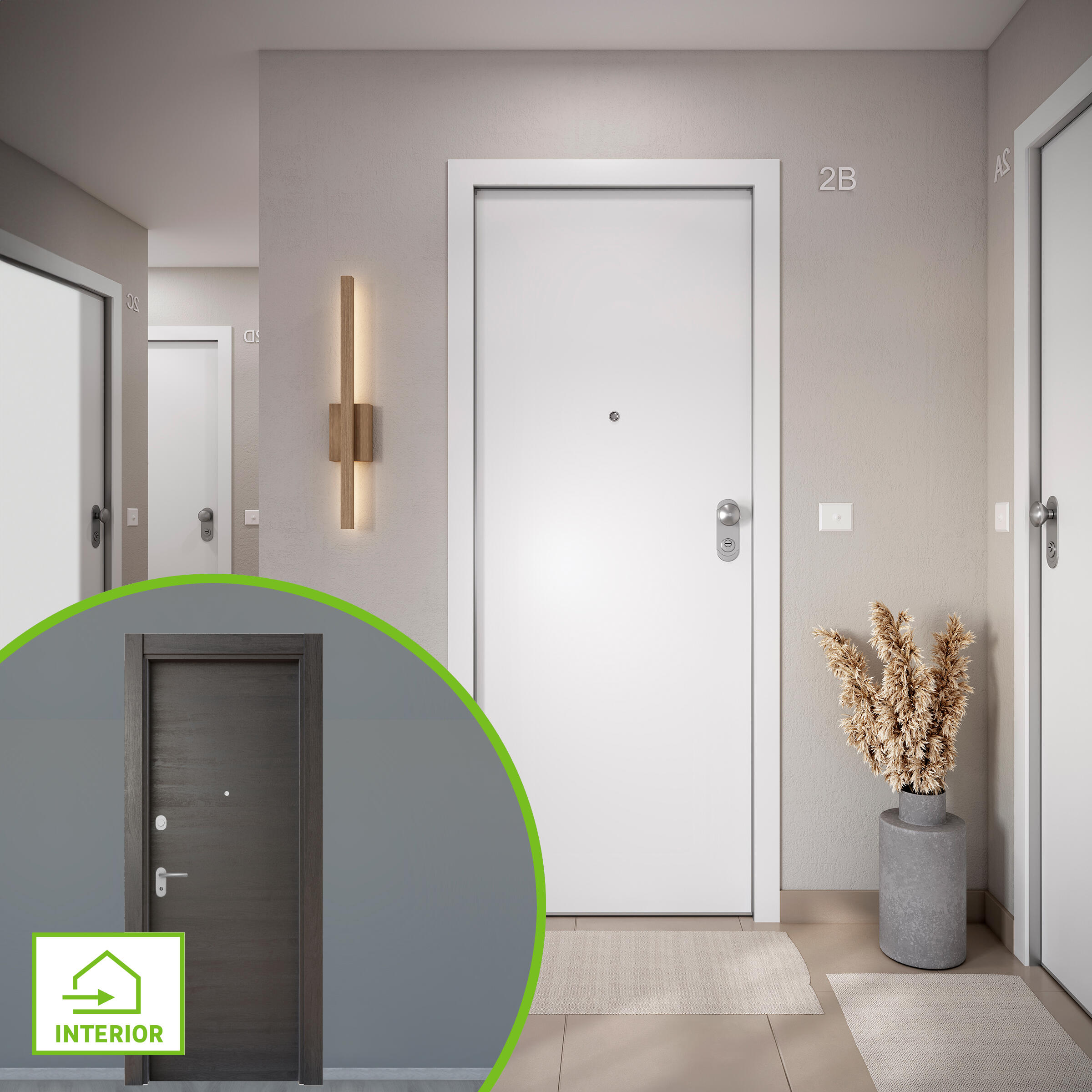 Puerta de entrada acorazada serie omega liso blanco / interior oslo azabache liso wengué apertura izquierda 204x84cm