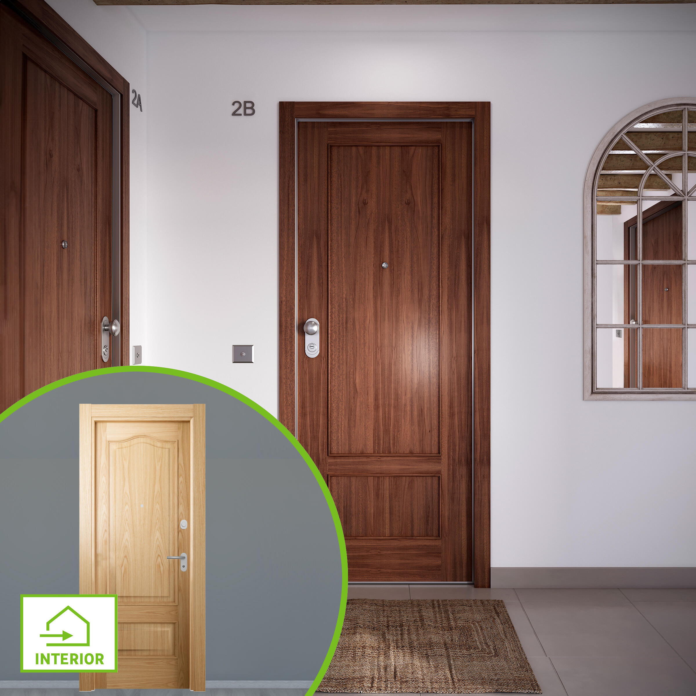 Puerta de entrada acorazada serie omega dos cuadros sapelly / interior roma provenzal roble apertura derecha 204x84cm