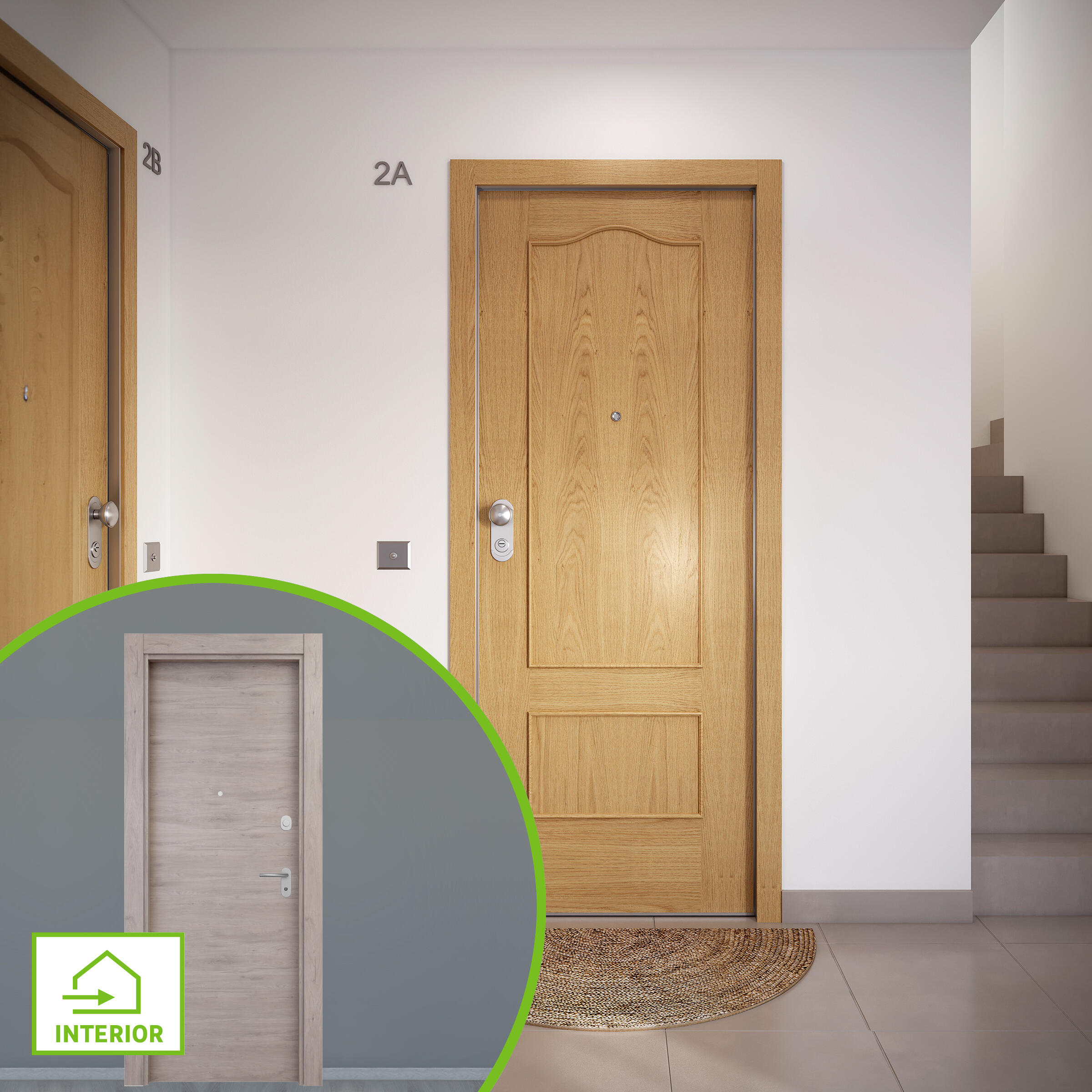 Puerta de entrada acorazada serie omega provenzal roble / interior oslo liso roble gris apertura derecha 204x84cm