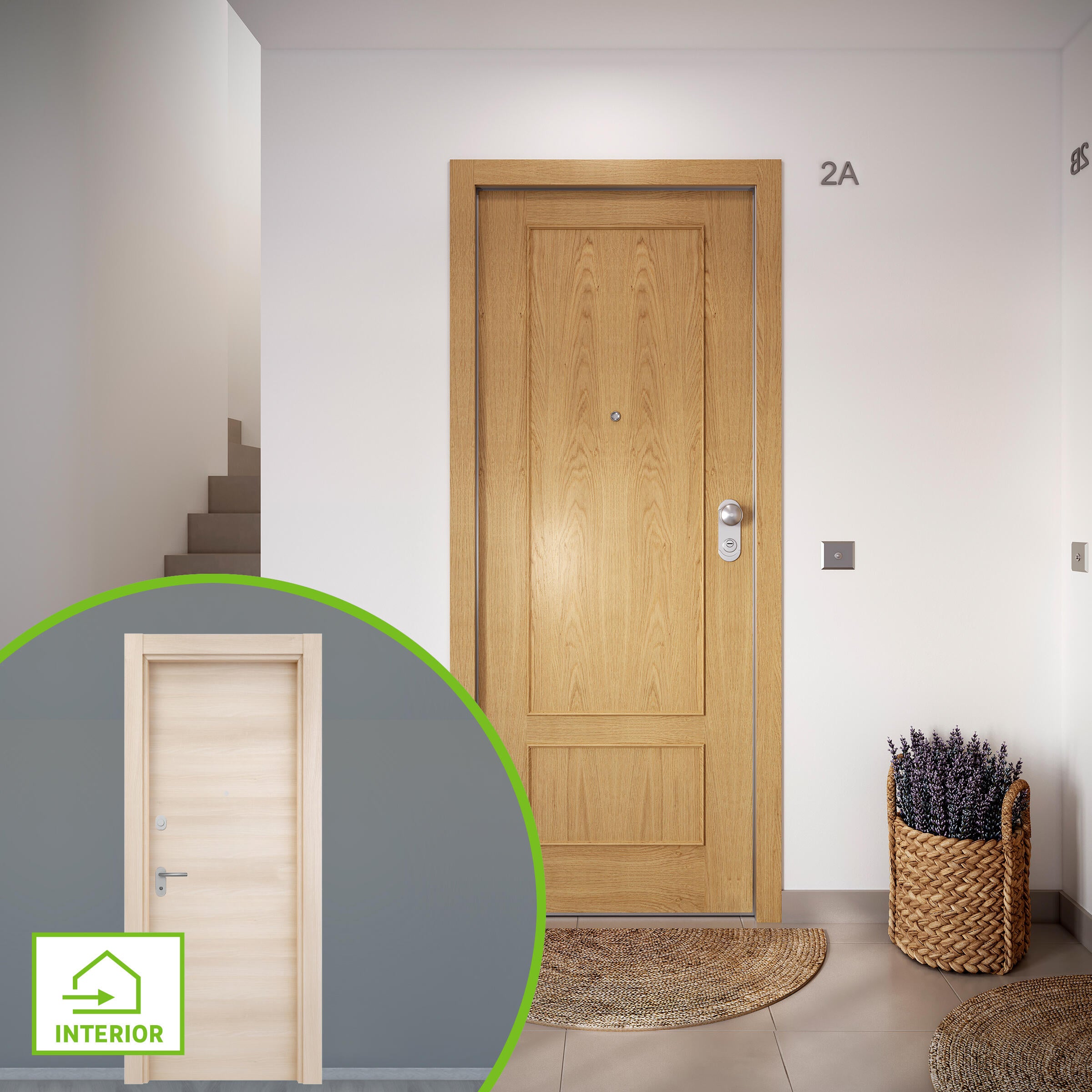 Puerta de entrada acorazada serie omega dos cuadros roble / interior oslo acacia liso acacia apertura izquierda 204x84cm