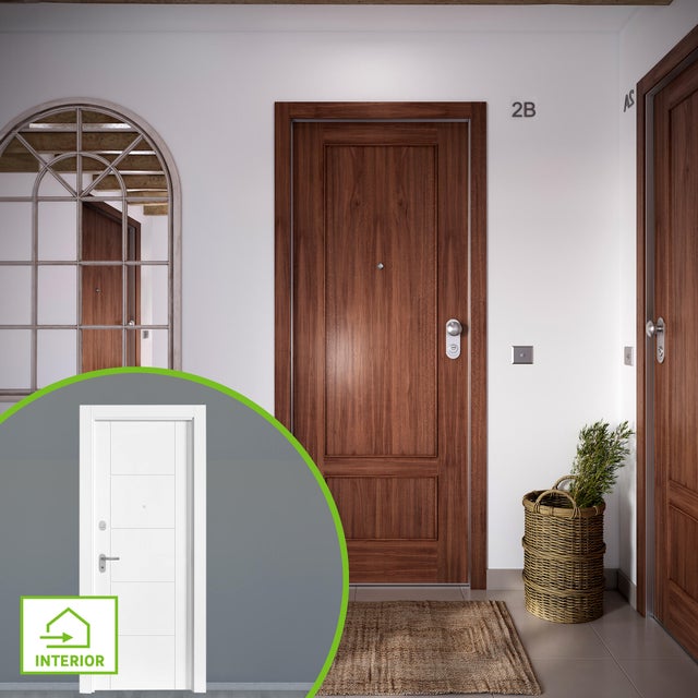 Puerta entrada acorazada Omega 2 cuadros sapelly/Noruega blanco izda 204x84cm