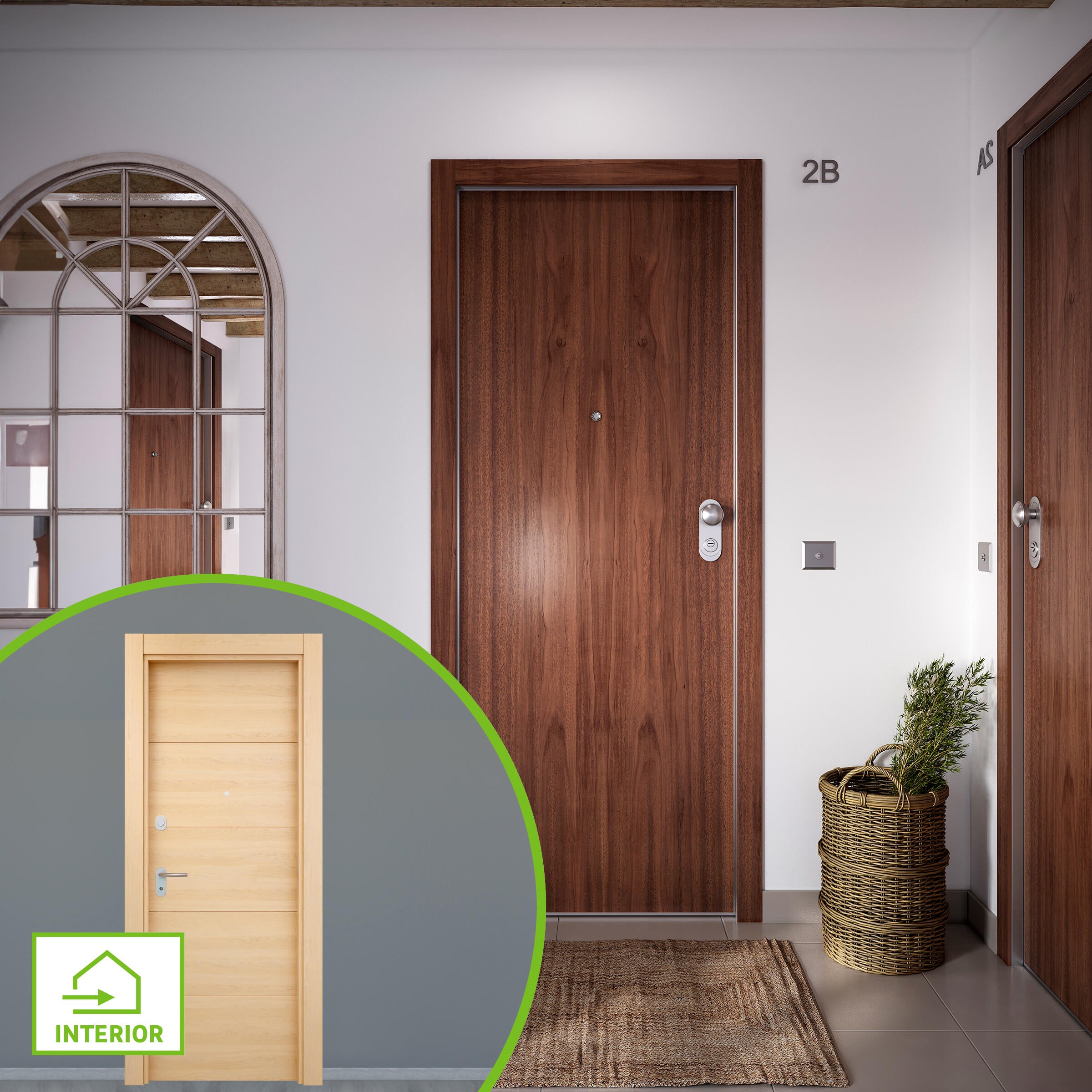 Puerta de entrada acorazada serie omega liso sapelly / interior berna fresada roble claro apertura izquierda 204x84cm
