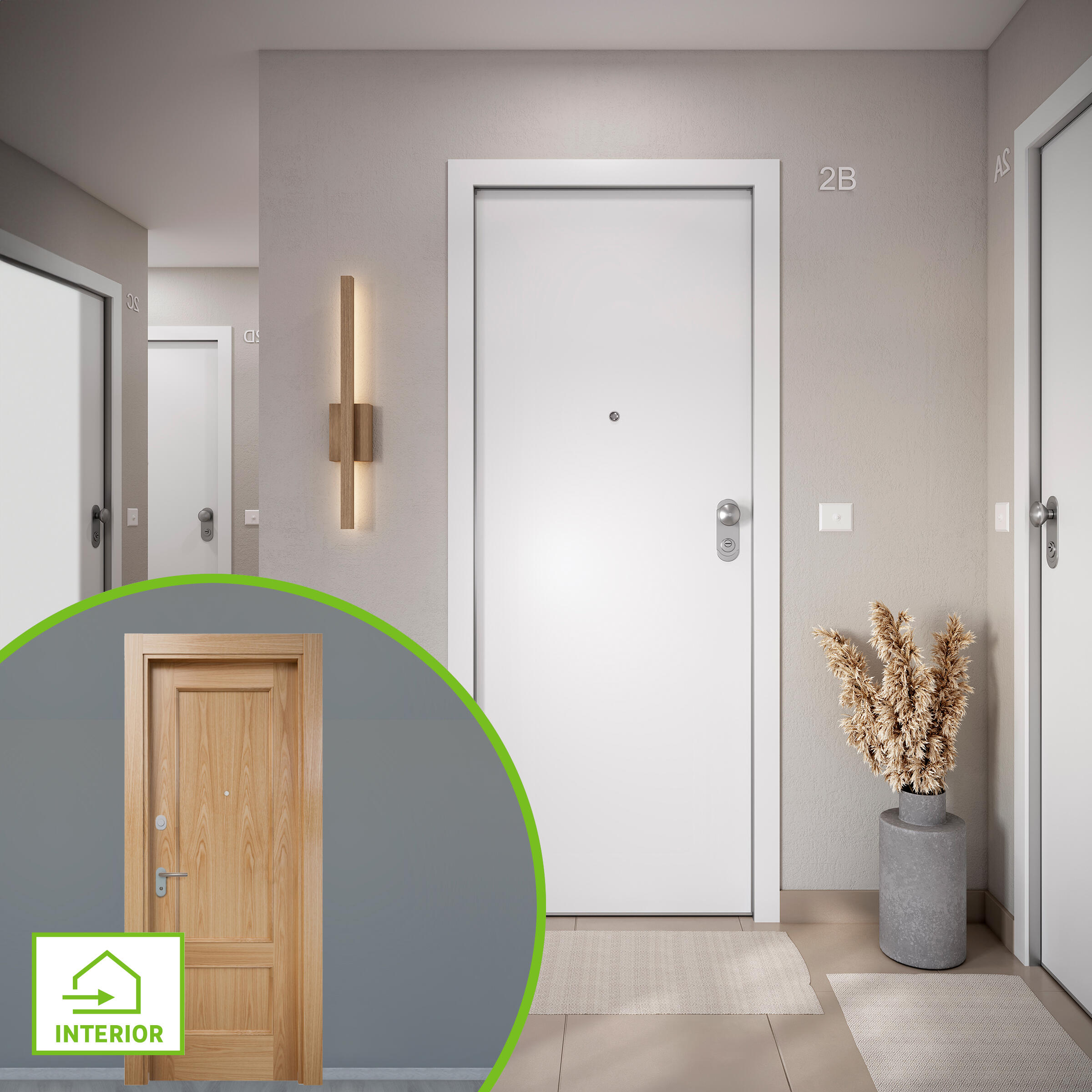 Puerta de entrada acorazada serie omega liso blanco / interior atenas provenzal roble apertura izquierda 204x84cm