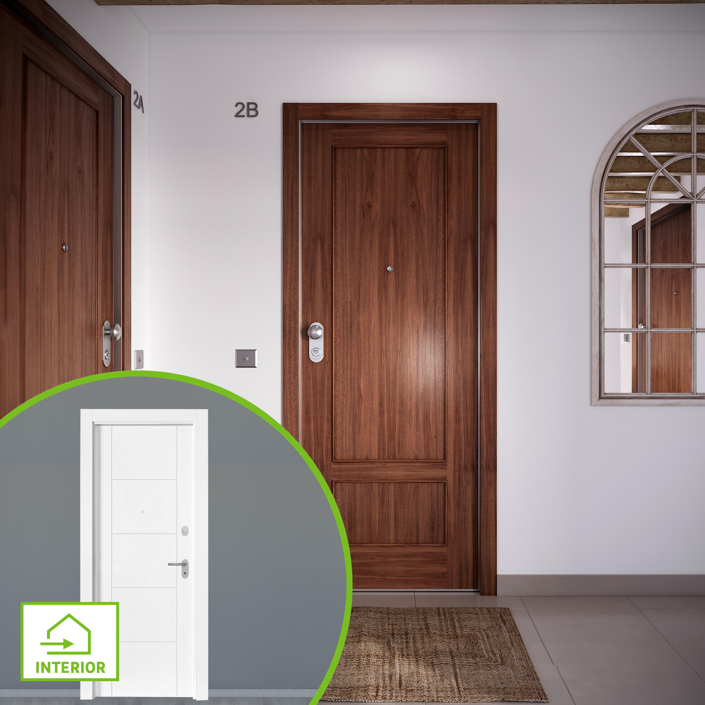 Puerta de entrada acorazada serie omega dos cuadros sapelly / interior noruega fresada blanco apertura derecha 204x84cm