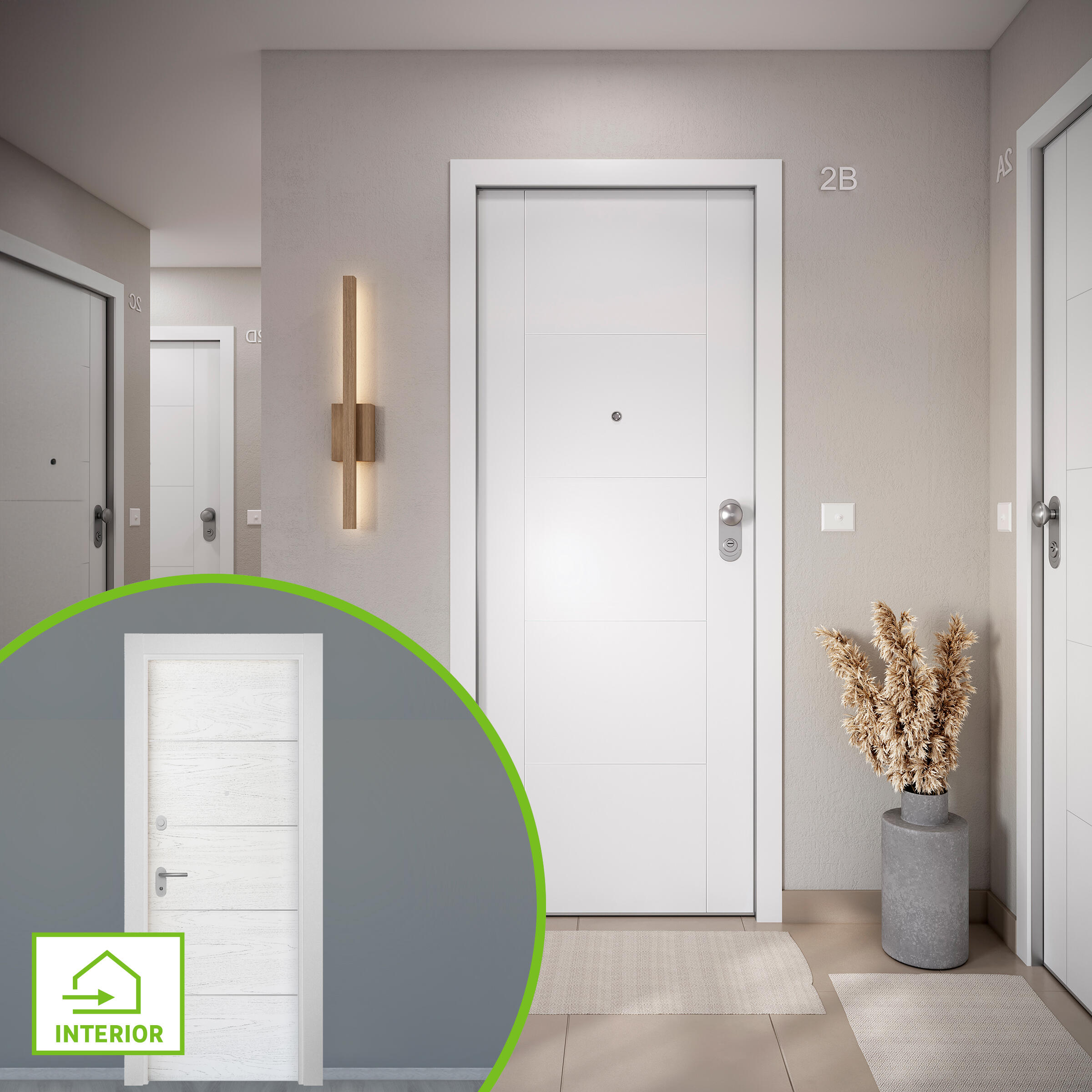 Puerta de entrada acorazada serie omega fresada blanco / interior lucerna fresada blanco apertura izquierda 204x84cm