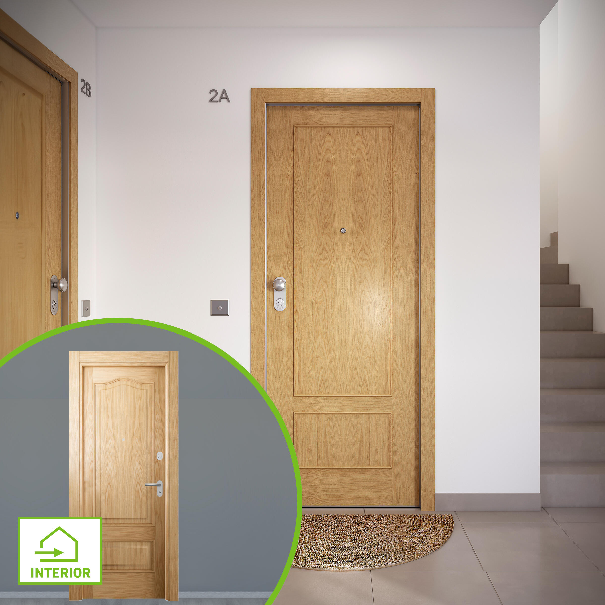 Puerta de entrada acorazada serie omega dos cuadros roble / interior roma provenzal roble apertura derecha 204x84cm