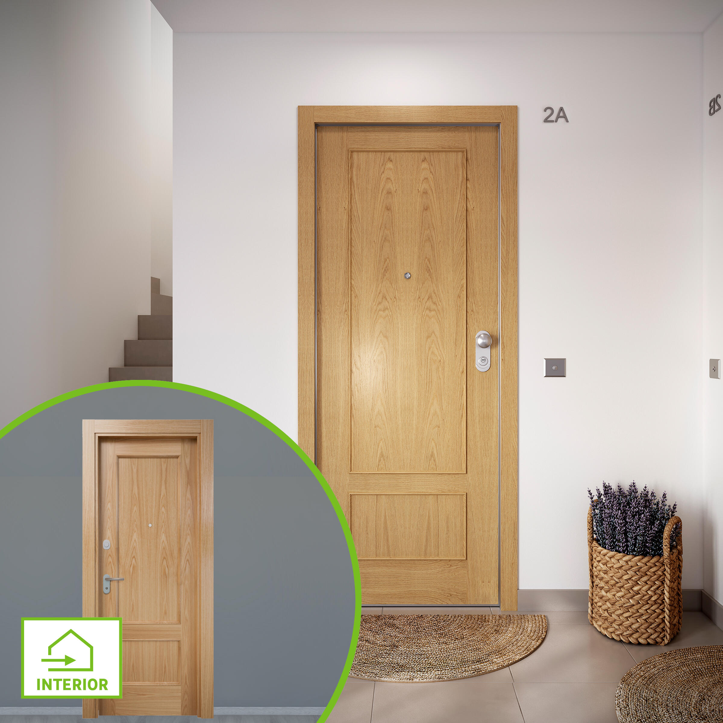 Puerta de entrada acorazada serie omega dos cuadros roble / interior atenas provenzal roble apertura izquierda 204x84cm