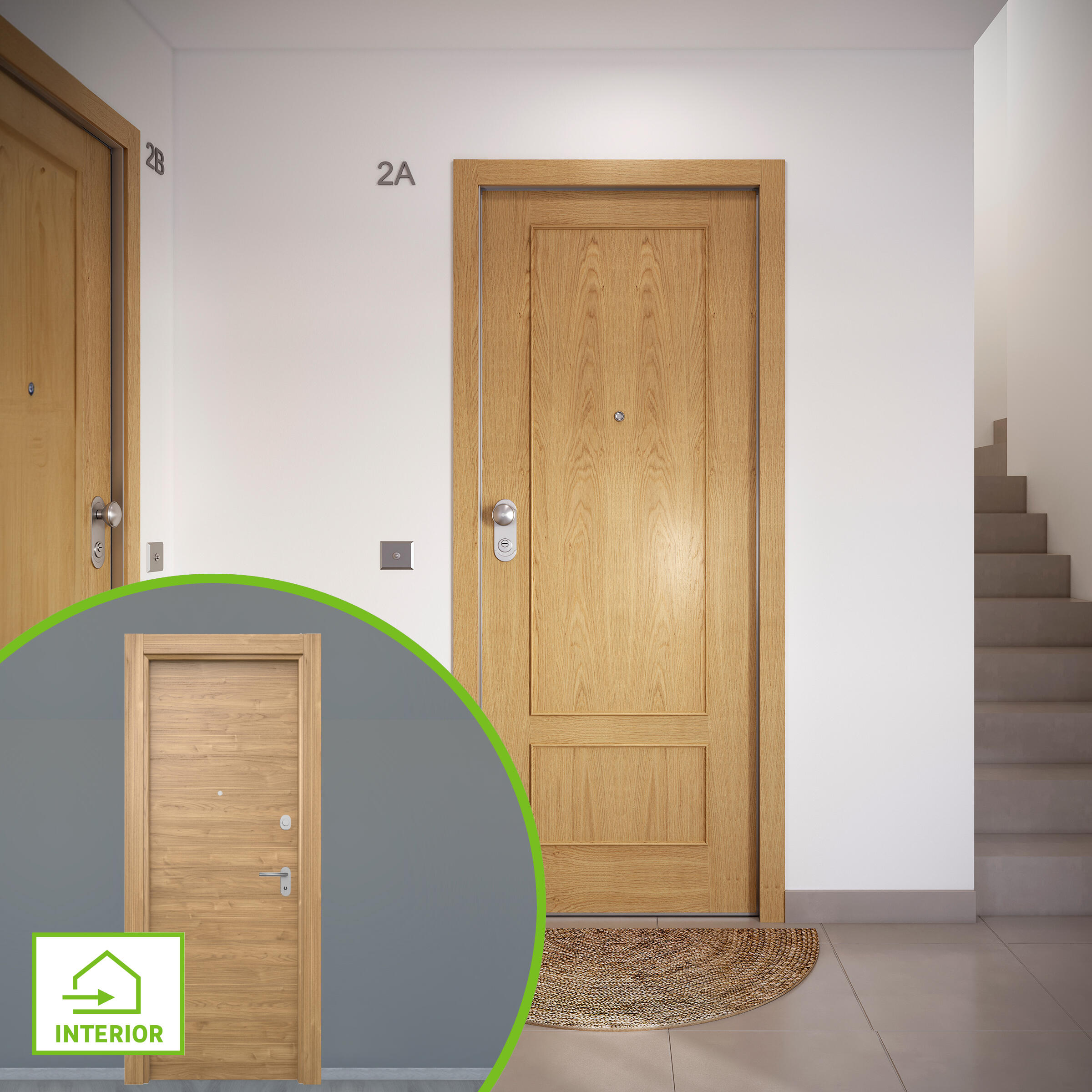 Puerta de entrada acorazada serie omega dos cuadros roble / interior oslo slow liso nogal apertura derecha 204x84cm