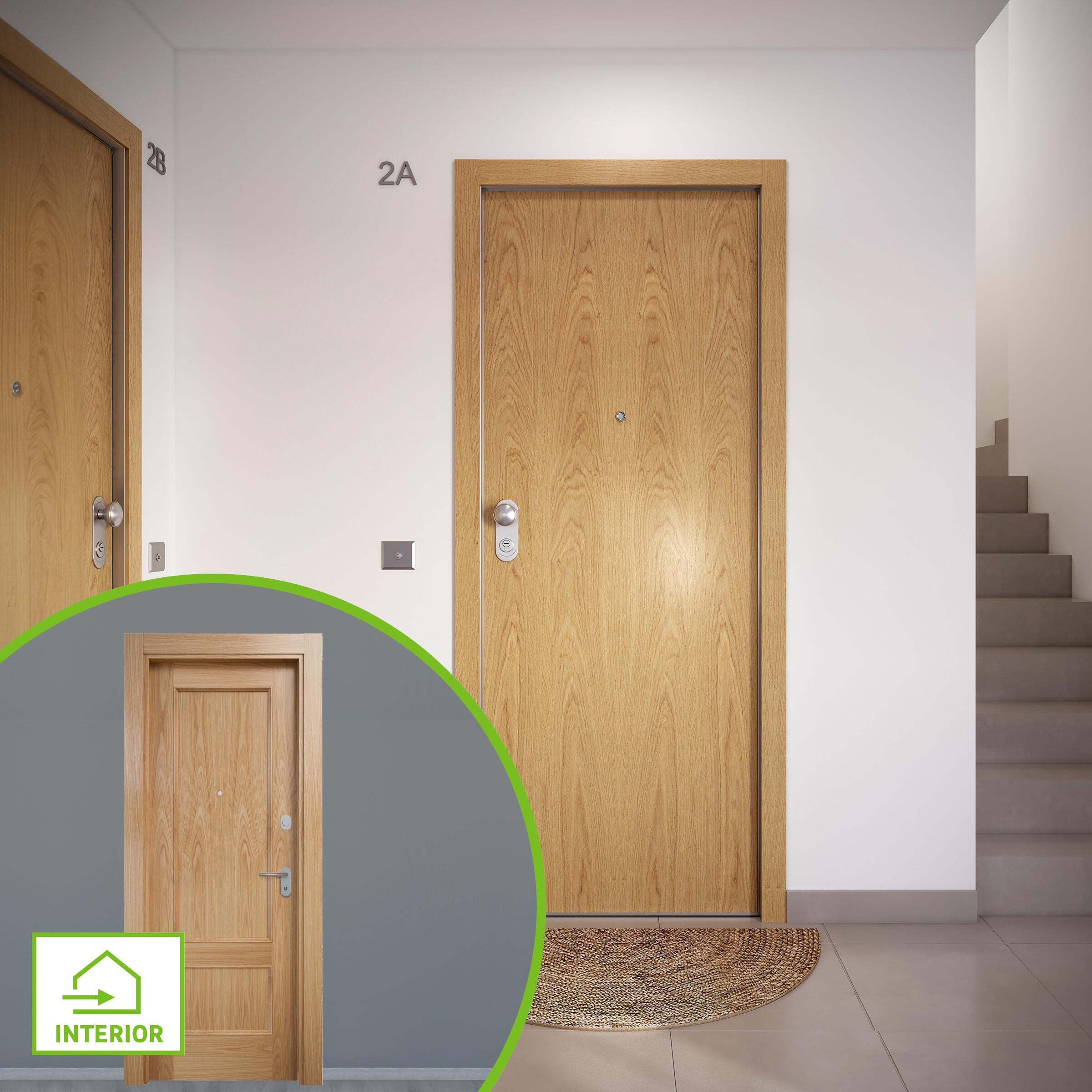 Puerta de entrada acorazada serie omega liso roble / interior atenas provenzal roble apertura derecha 204x84cm