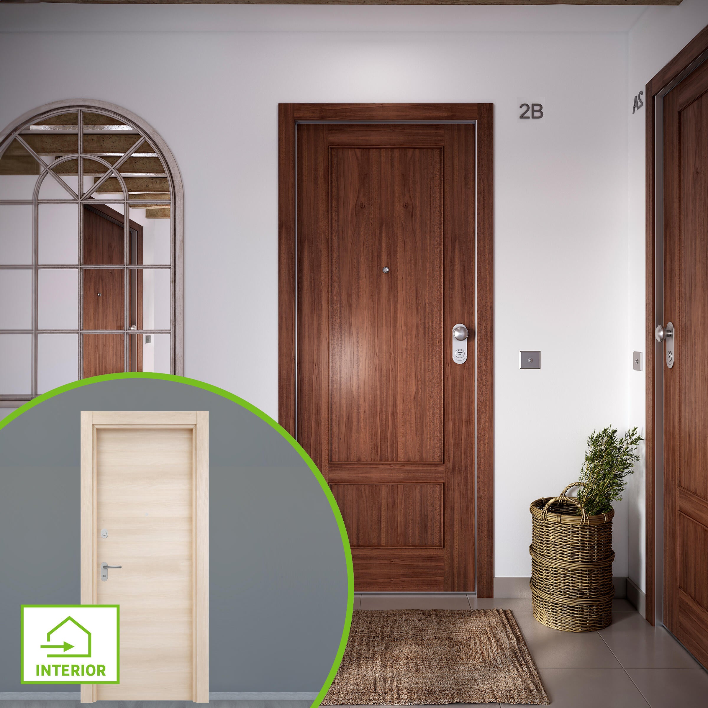 Puerta de entrada acorazada serie omega dos cuadros sapelly / interior oslo acacia liso acacia apertura izquierda 204x84cm