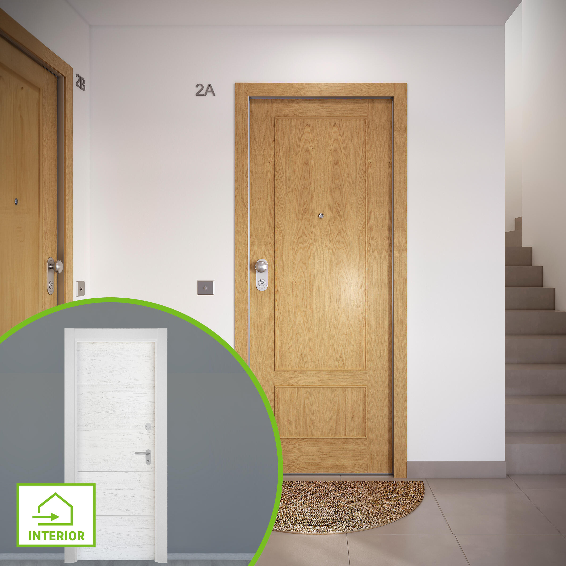 Puerta de entrada acorazada serie omega dos cuadros roble / interior lucerna fresada blanco apertura derecha 204x84cm