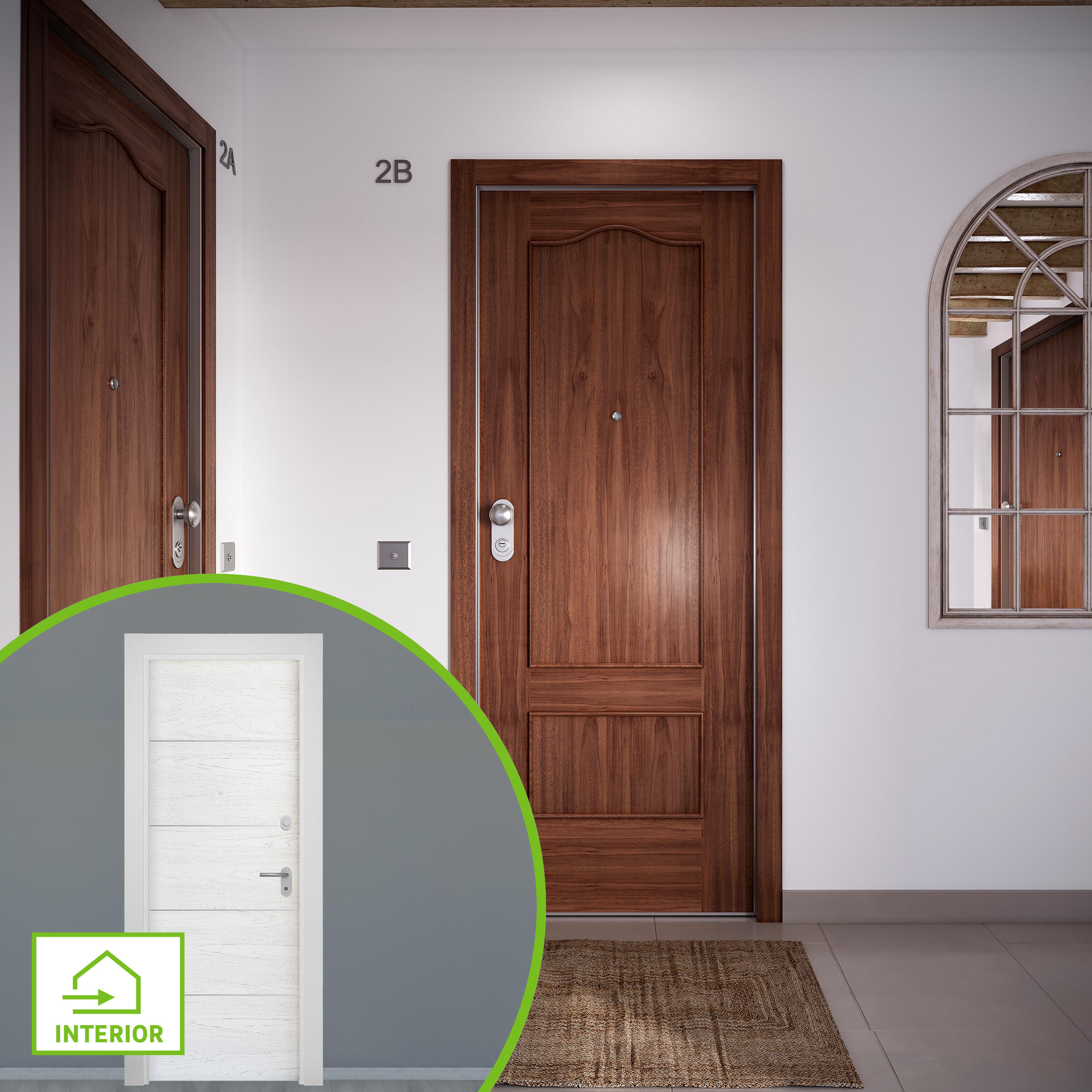 Puerta de entrada acorazada serie omega provenzal sapelly / interior lucerna fresada blanco apertura derecha 204x84cm