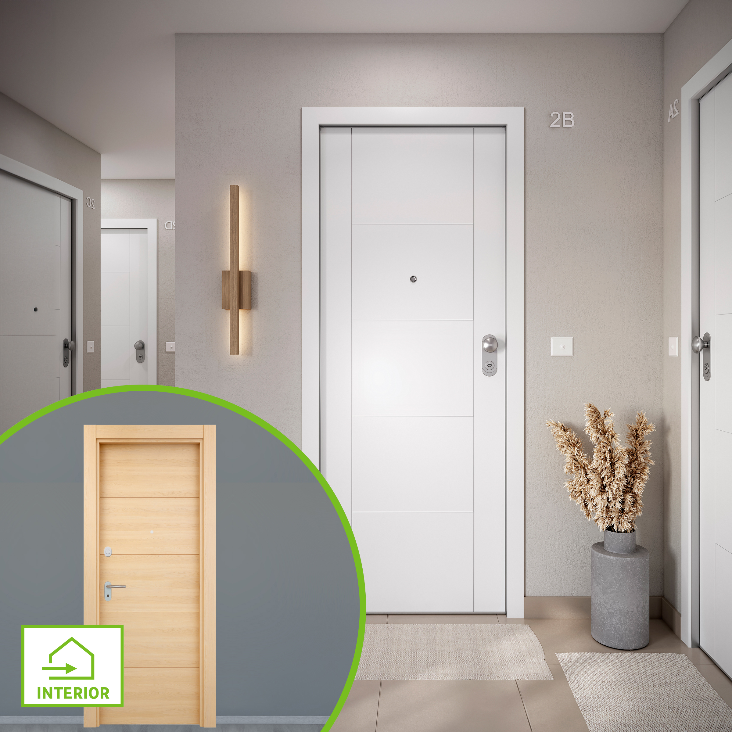 Puerta entrada acorazada omega noruega blanco/berna roble claro izda 204x84cm